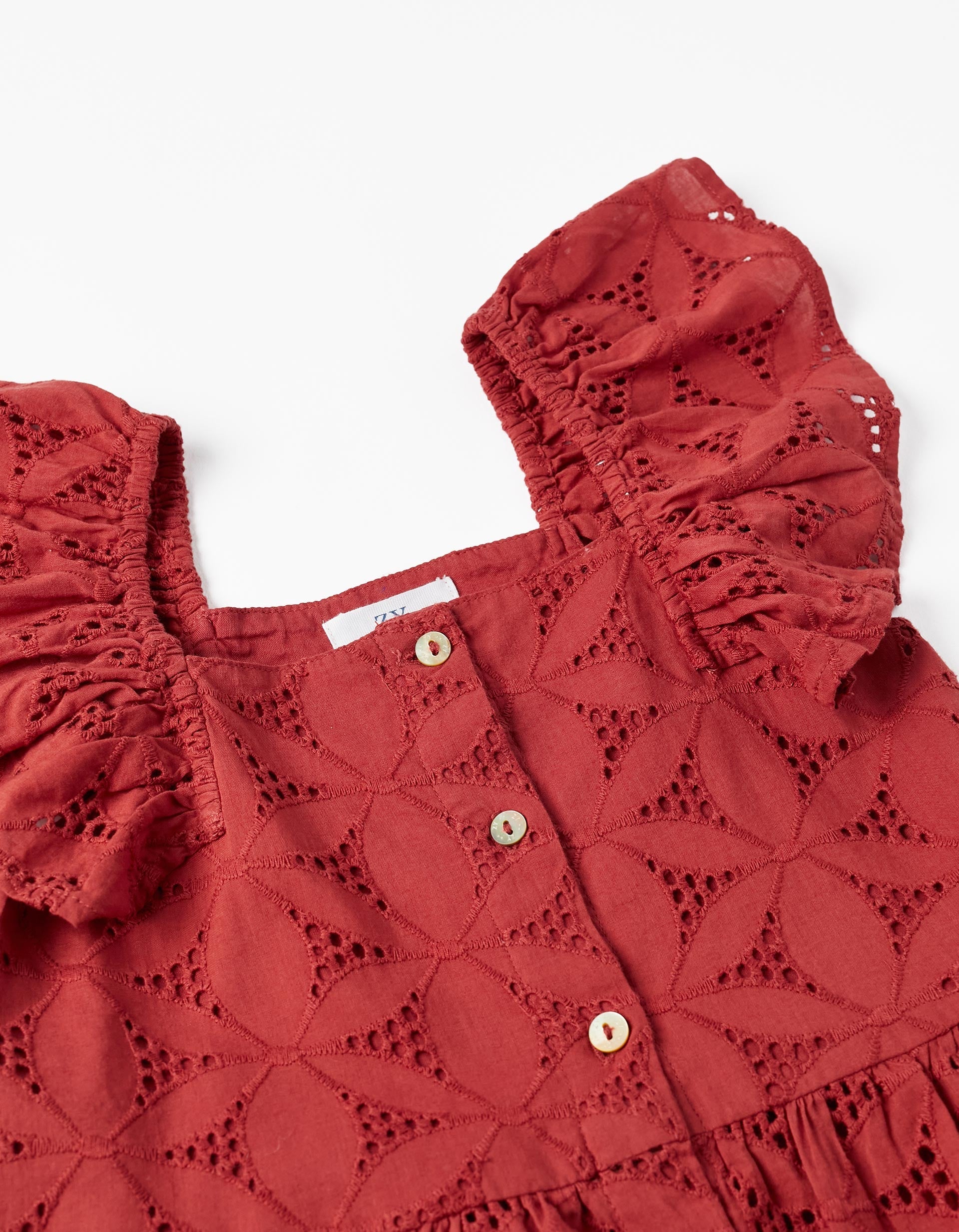 Short-sleeved Blouse with Embroidery for Girls, Dark Red