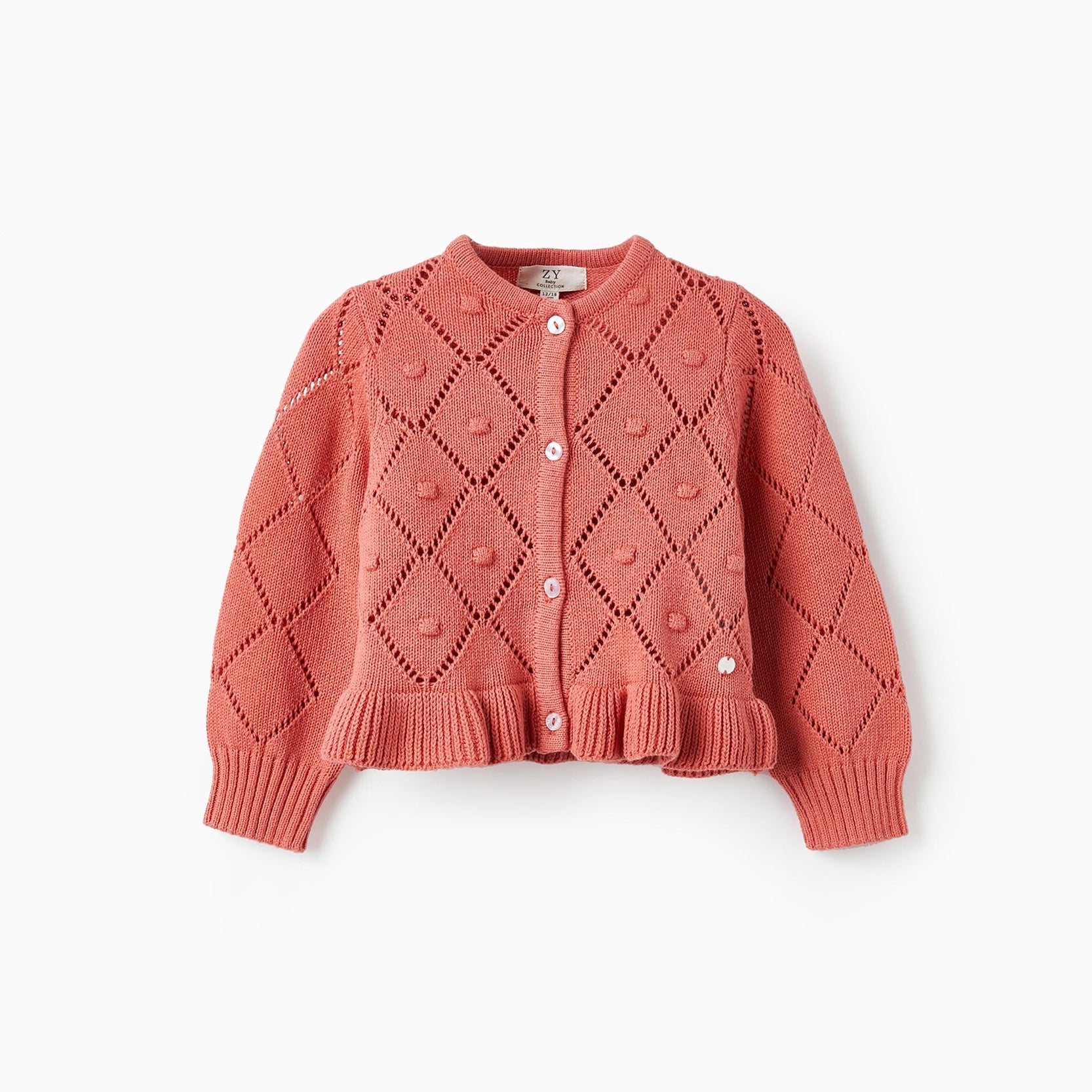 Knitted Cardigan with Ruffles for Baby Girls, Pink