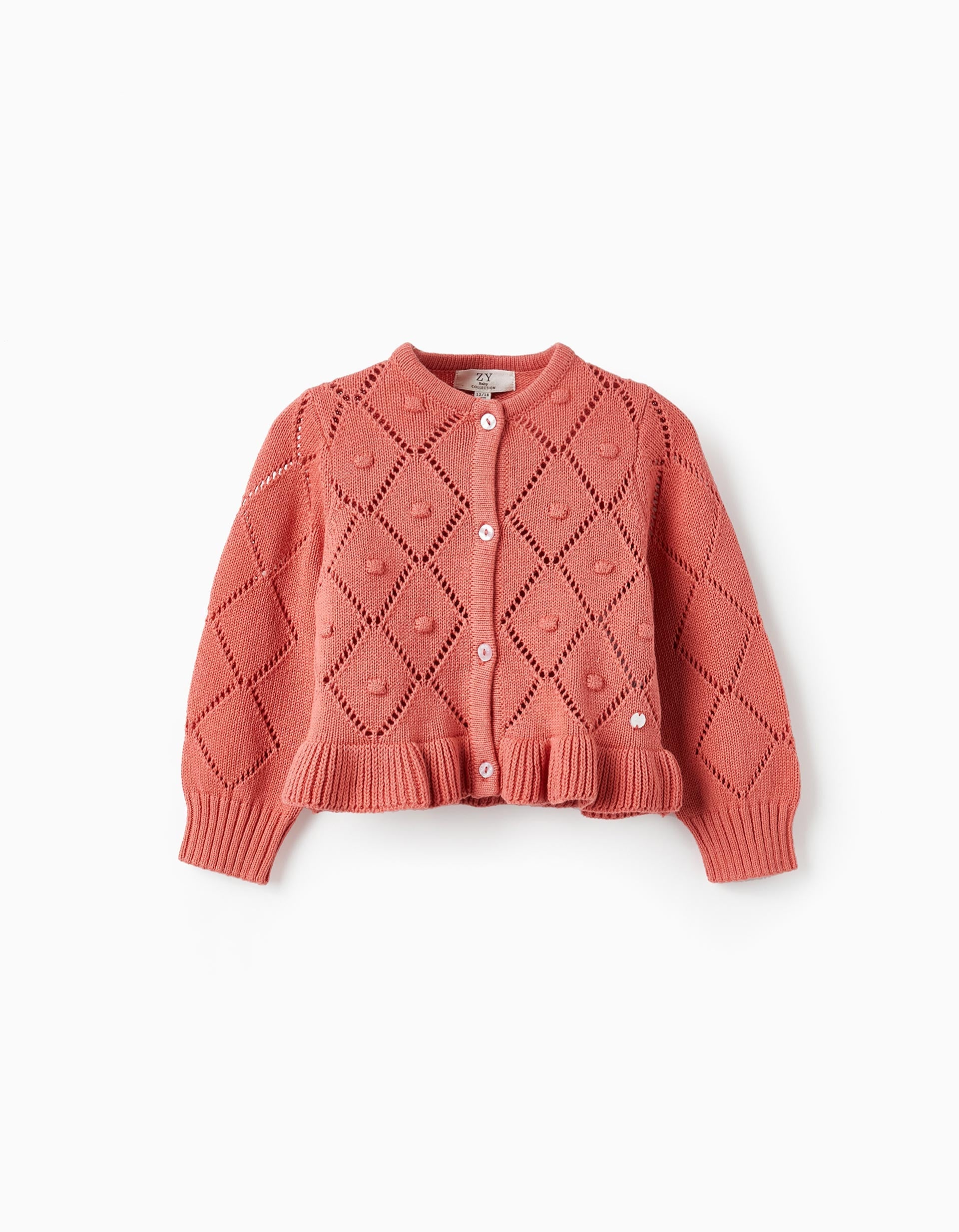 Knitted Cardigan with Ruffles for Baby Girls, Pink