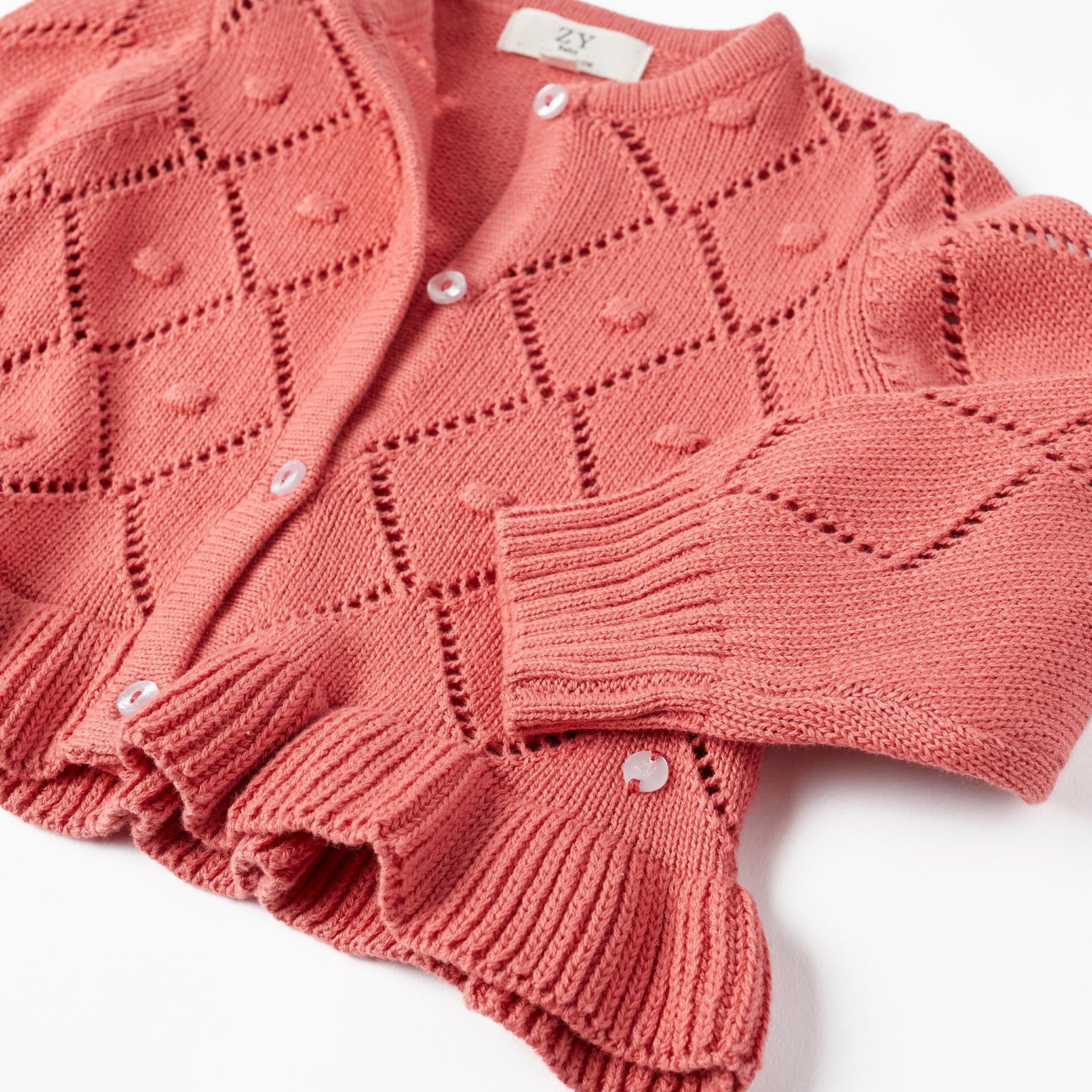 Knitted Cardigan with Ruffles for Baby Girls, Pink