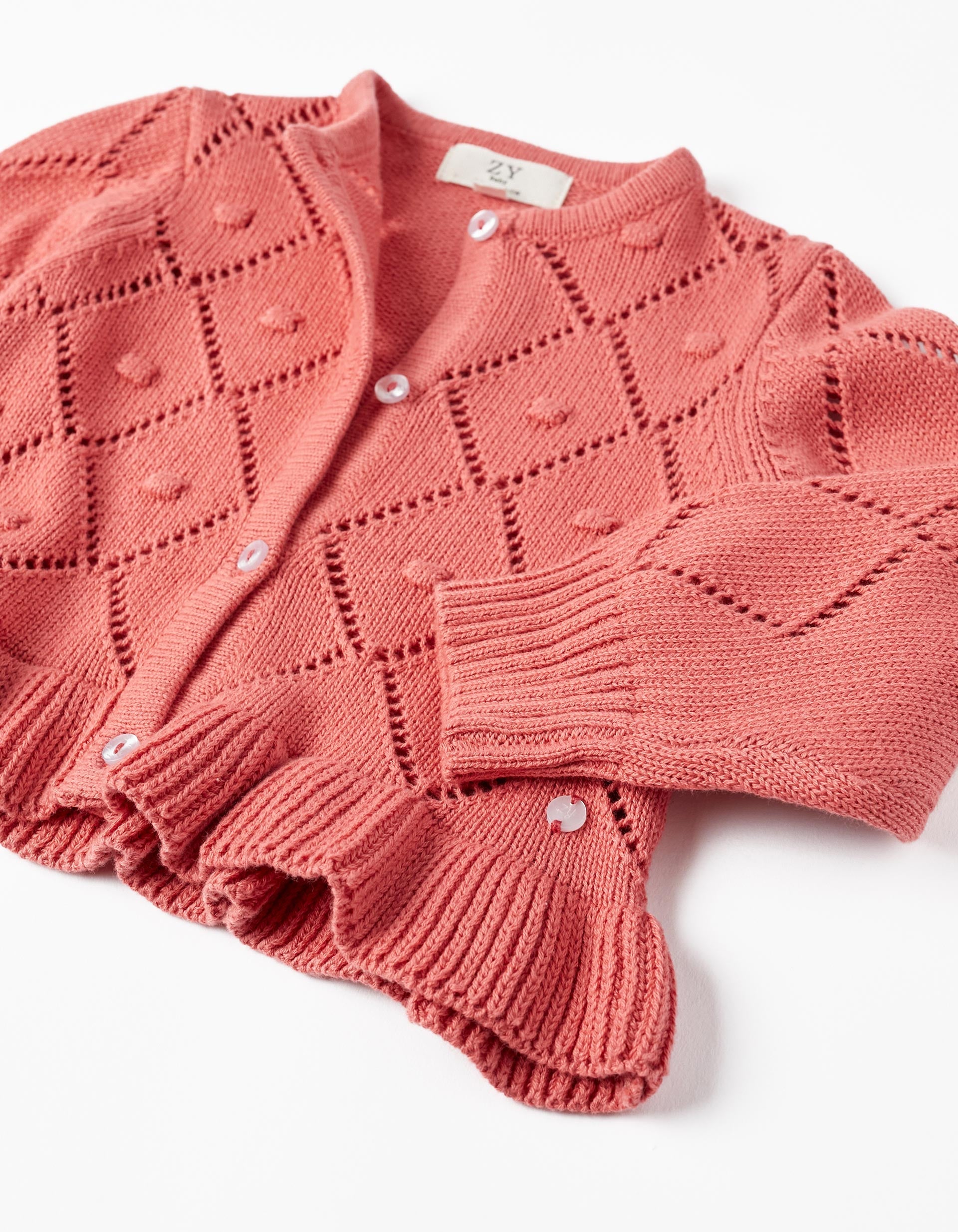 Knitted Cardigan with Ruffles for Baby Girls, Pink