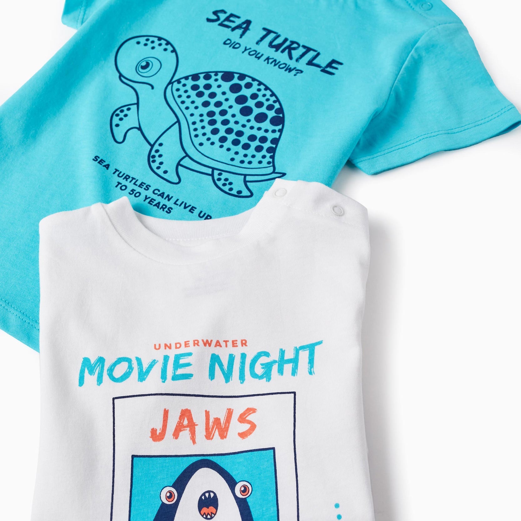 2 Cotton T-shirts for Baby Boys 'Sea Animals', White/Blue