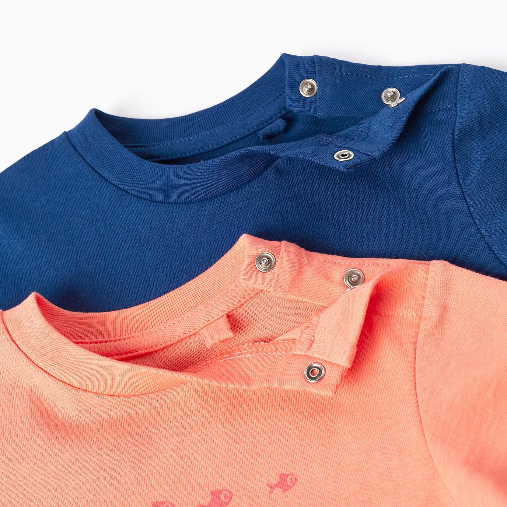 2 Cotton T-shirts for Baby Boys 'Shark', Coral/Blue