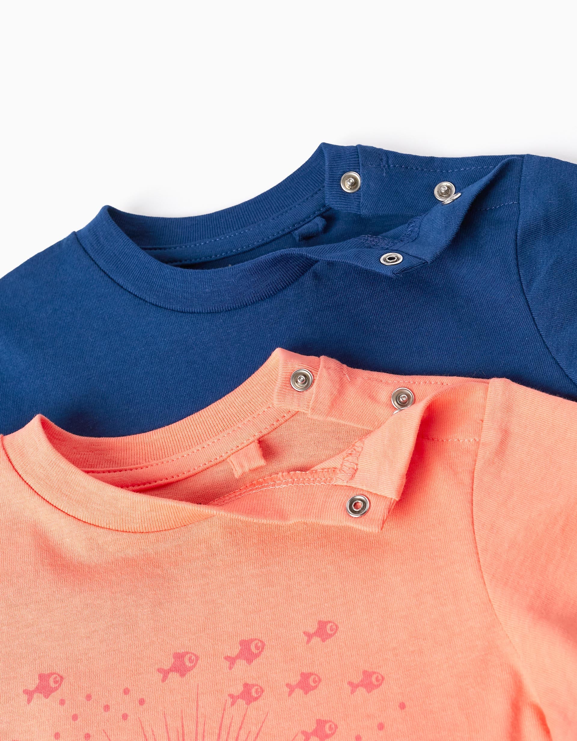 2 Cotton T-shirts for Baby Boys 'Shark', Coral/Blue