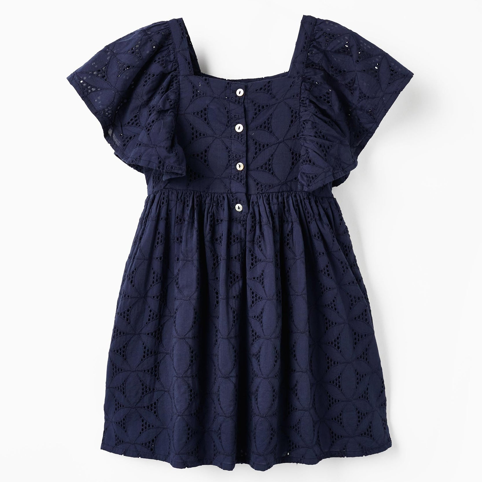 Short Sleeve Dress with Embroidery for Girls, Dark Blue