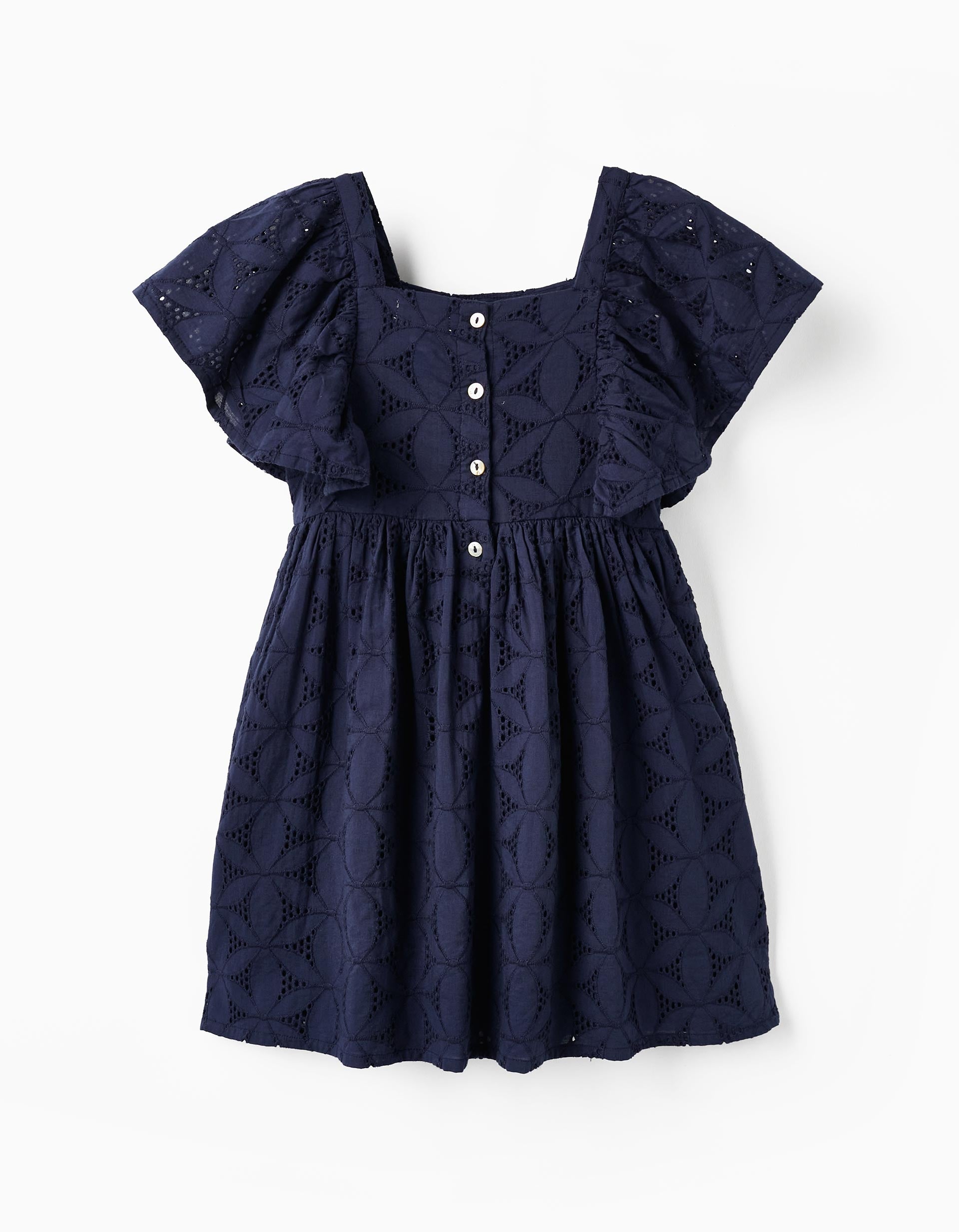 Short Sleeve Dress with Embroidery for Girls, Dark Blue