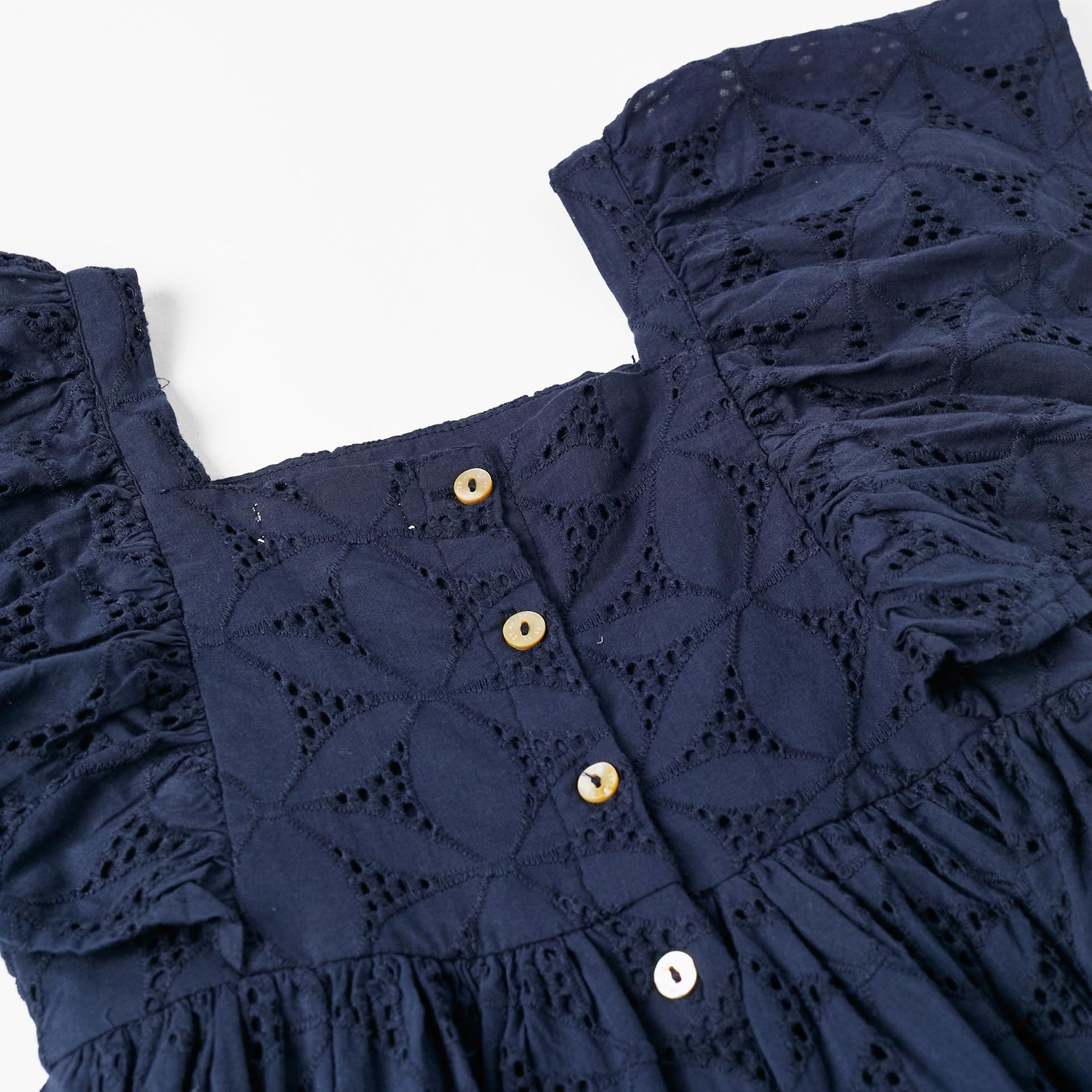 Short Sleeve Dress with Embroidery for Girls, Dark Blue