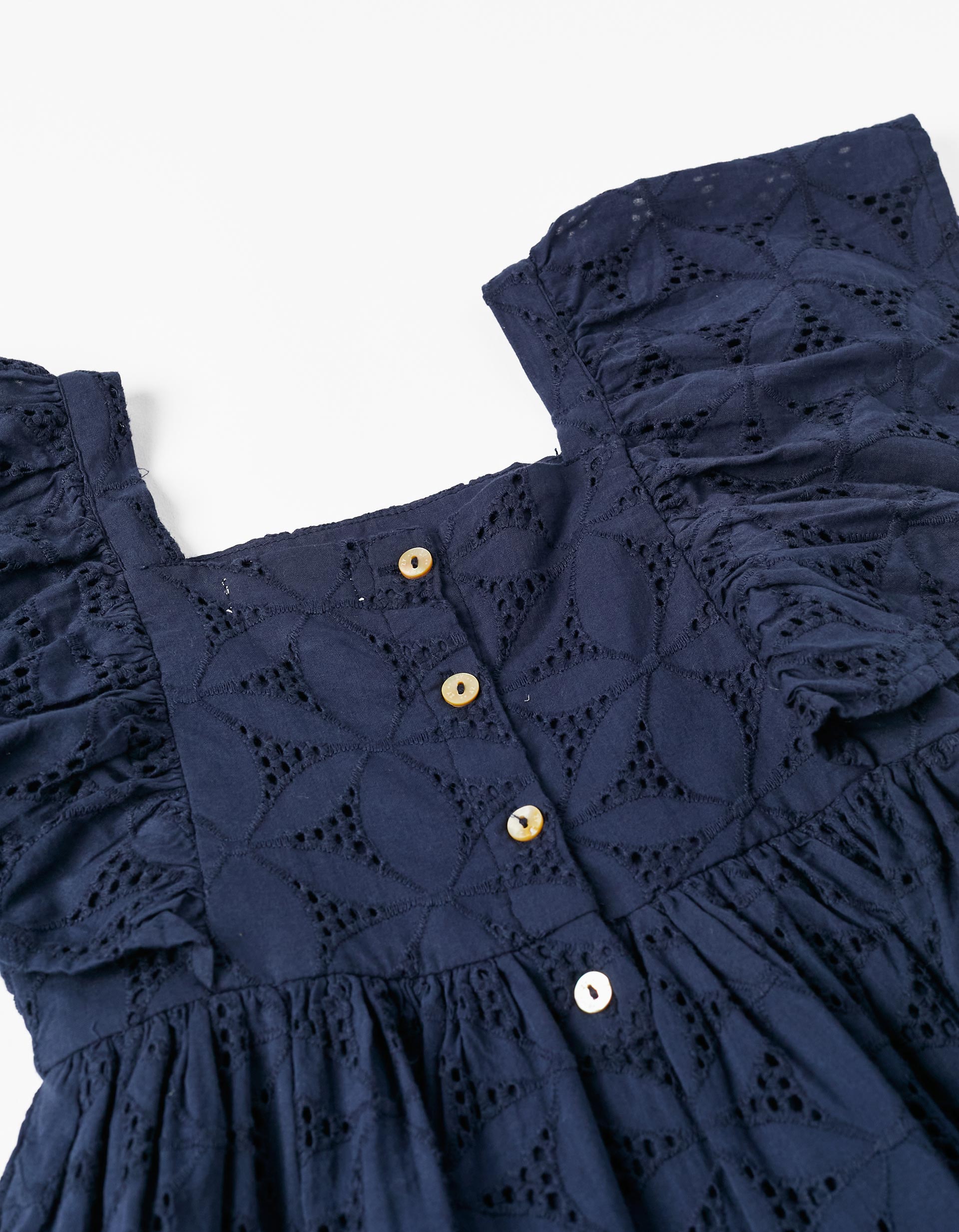 Short Sleeve Dress with Embroidery for Girls, Dark Blue