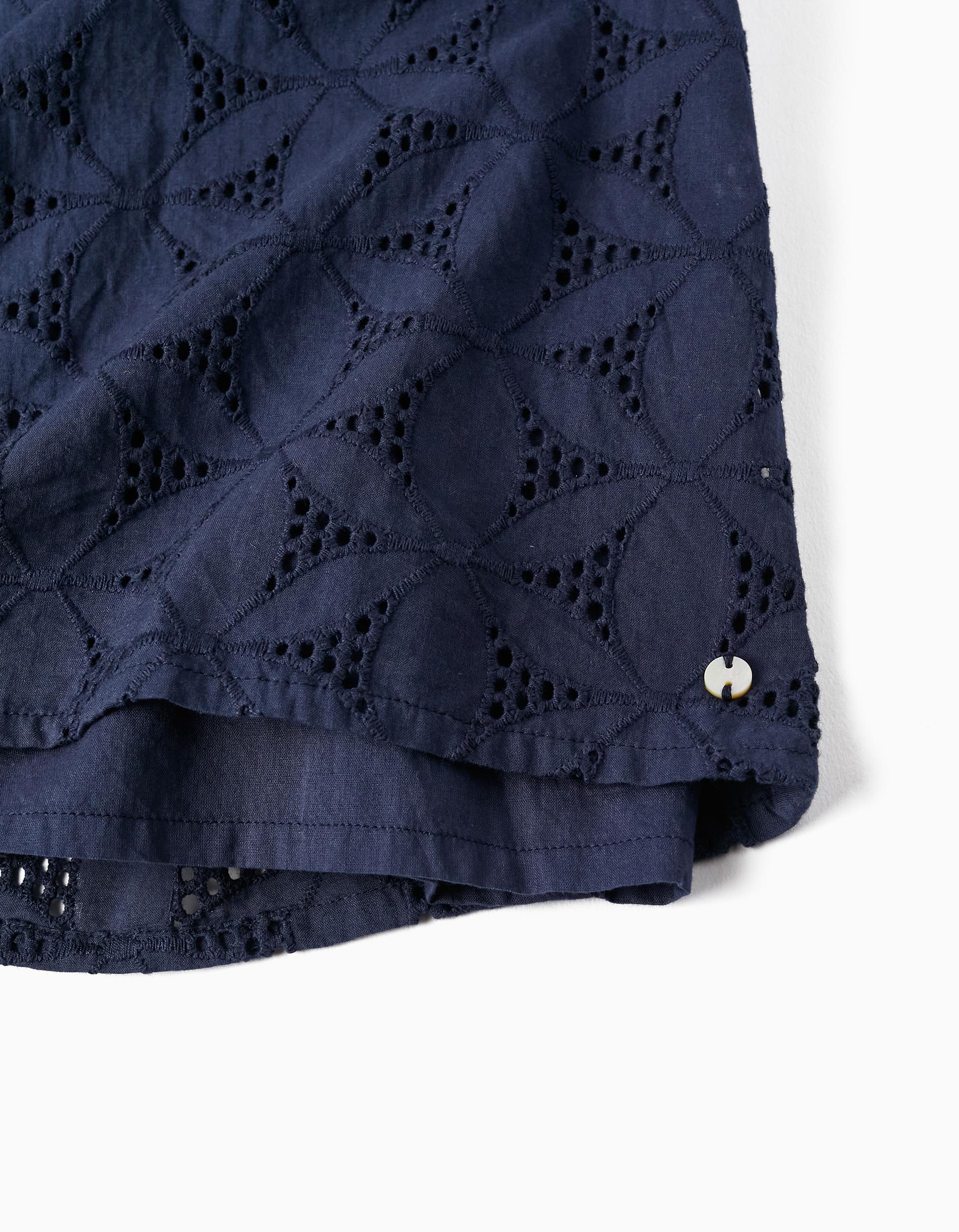 Short Sleeve Dress with Embroidery for Girls, Dark Blue