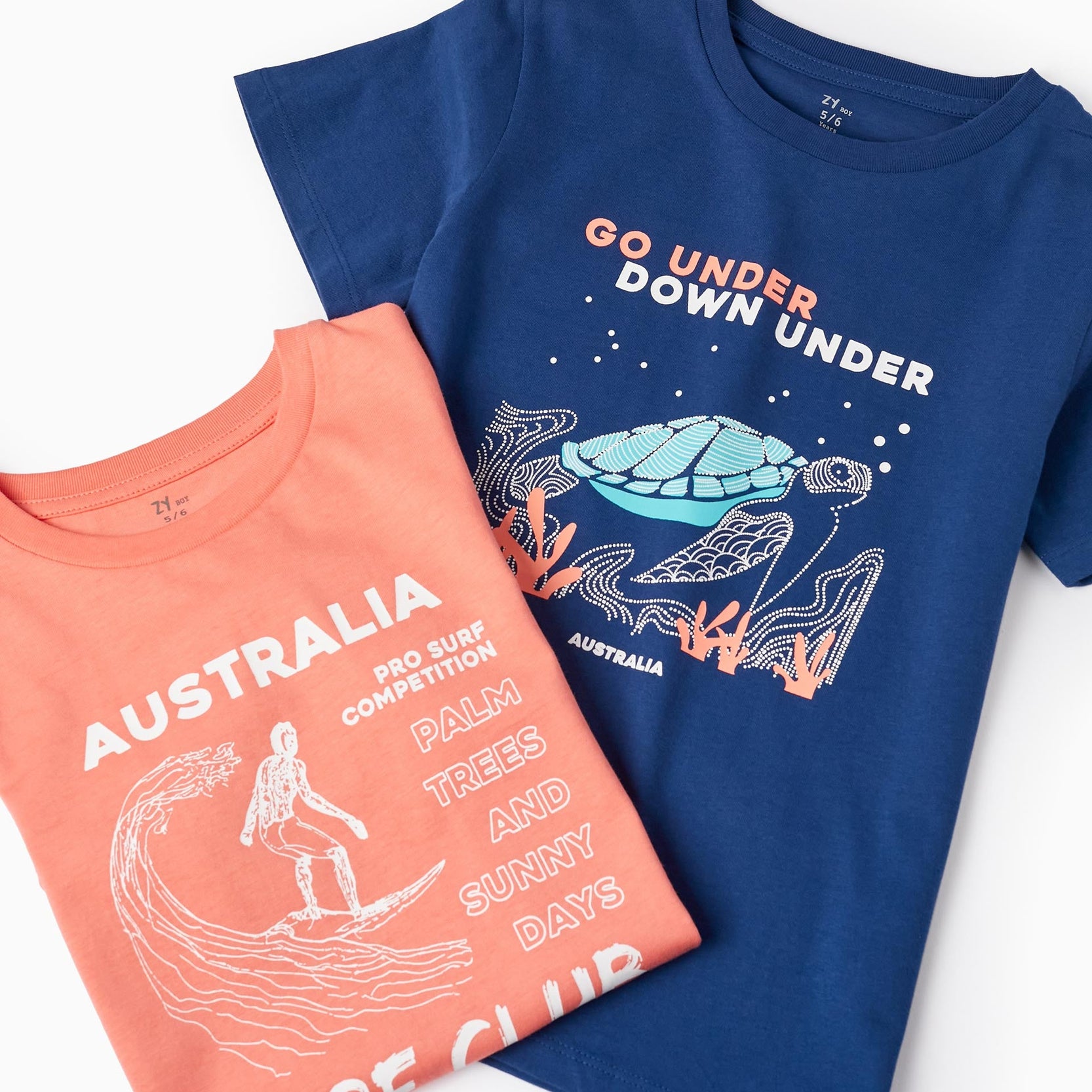 2 Cotton T-shirts for Boys 'Surf Club', Coral/Dark Blue
