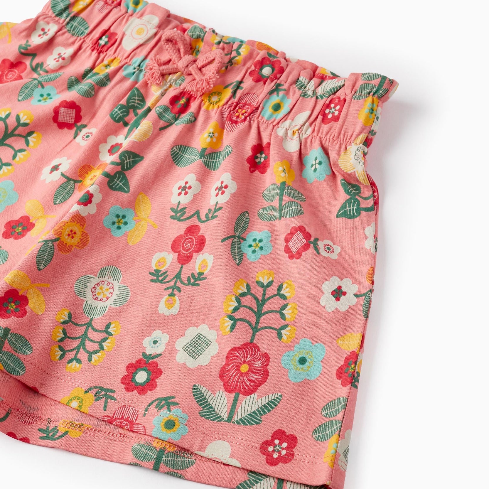 Cotton Shorts with Floral Print for Girls, Pink