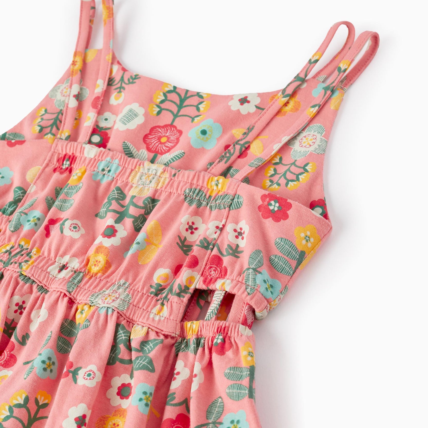 Floral Strappy Cotton Dress for Girls, Coral