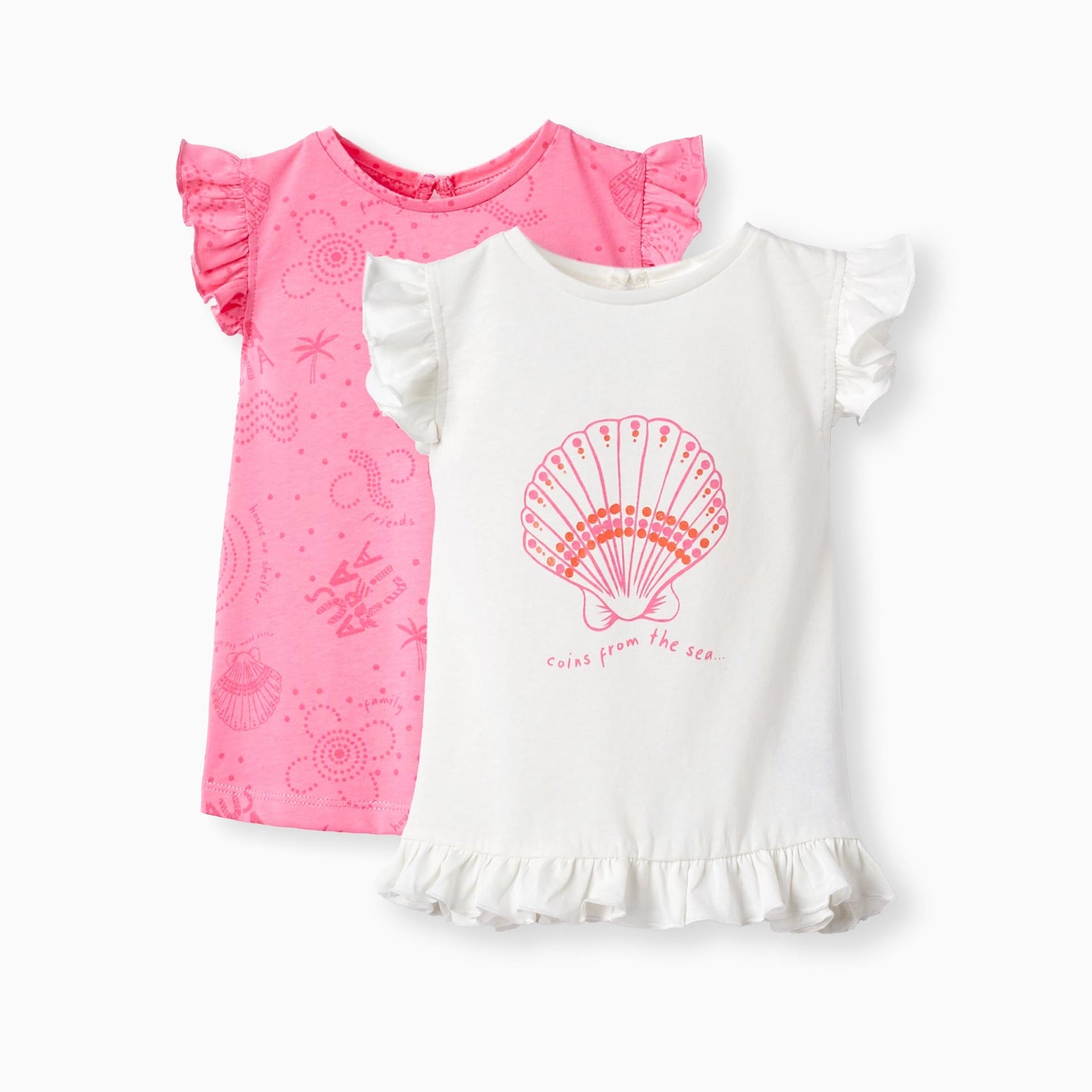 2 Vest Tops for Baby Girls 'Shell', White/Pink