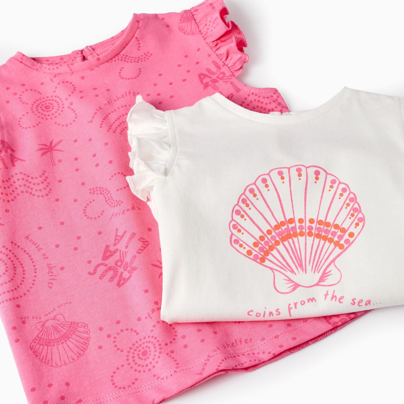 2 Vest Tops for Baby Girls 'Shell', White/Pink