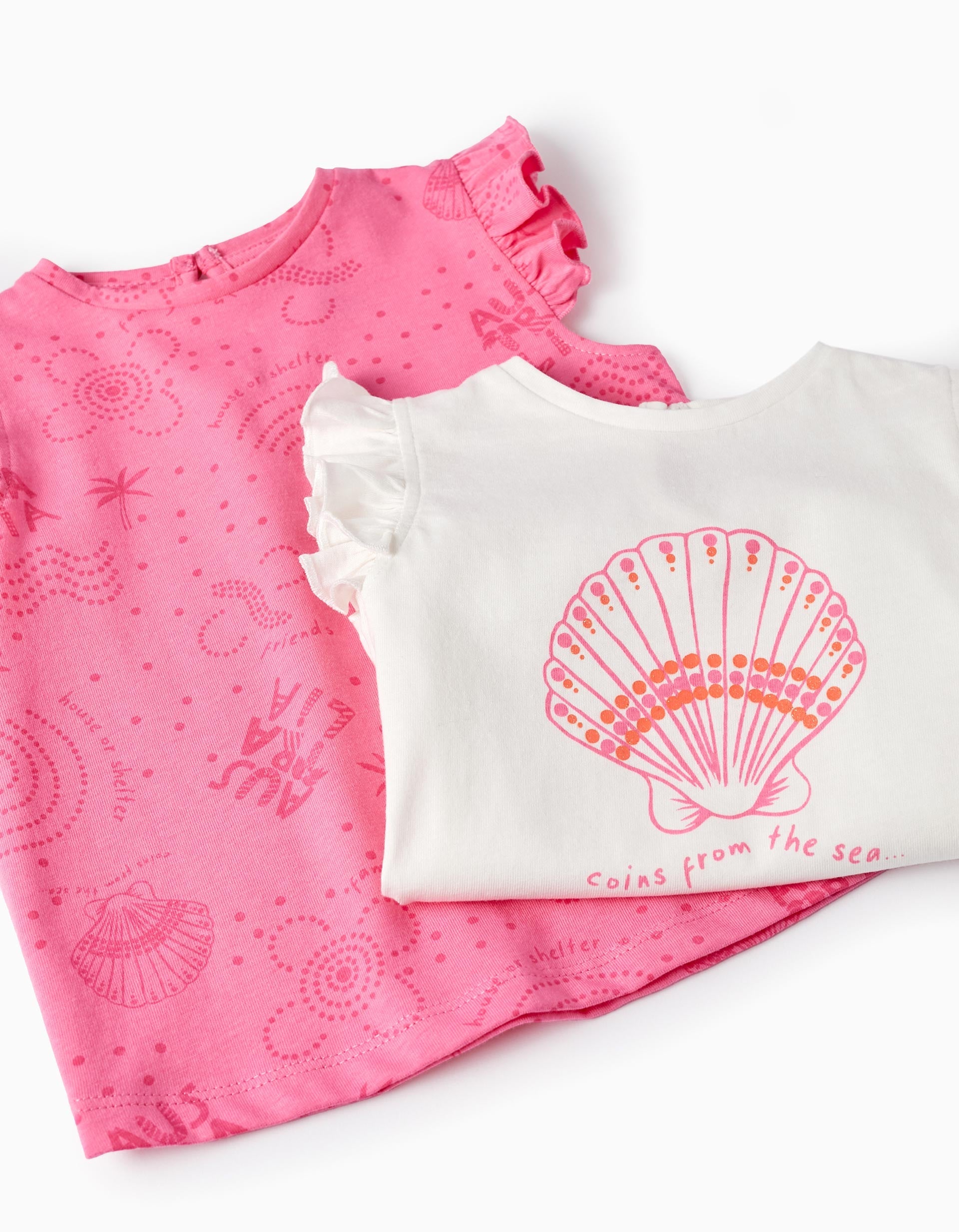 2 Vest Tops for Baby Girls 'Shell', White/Pink