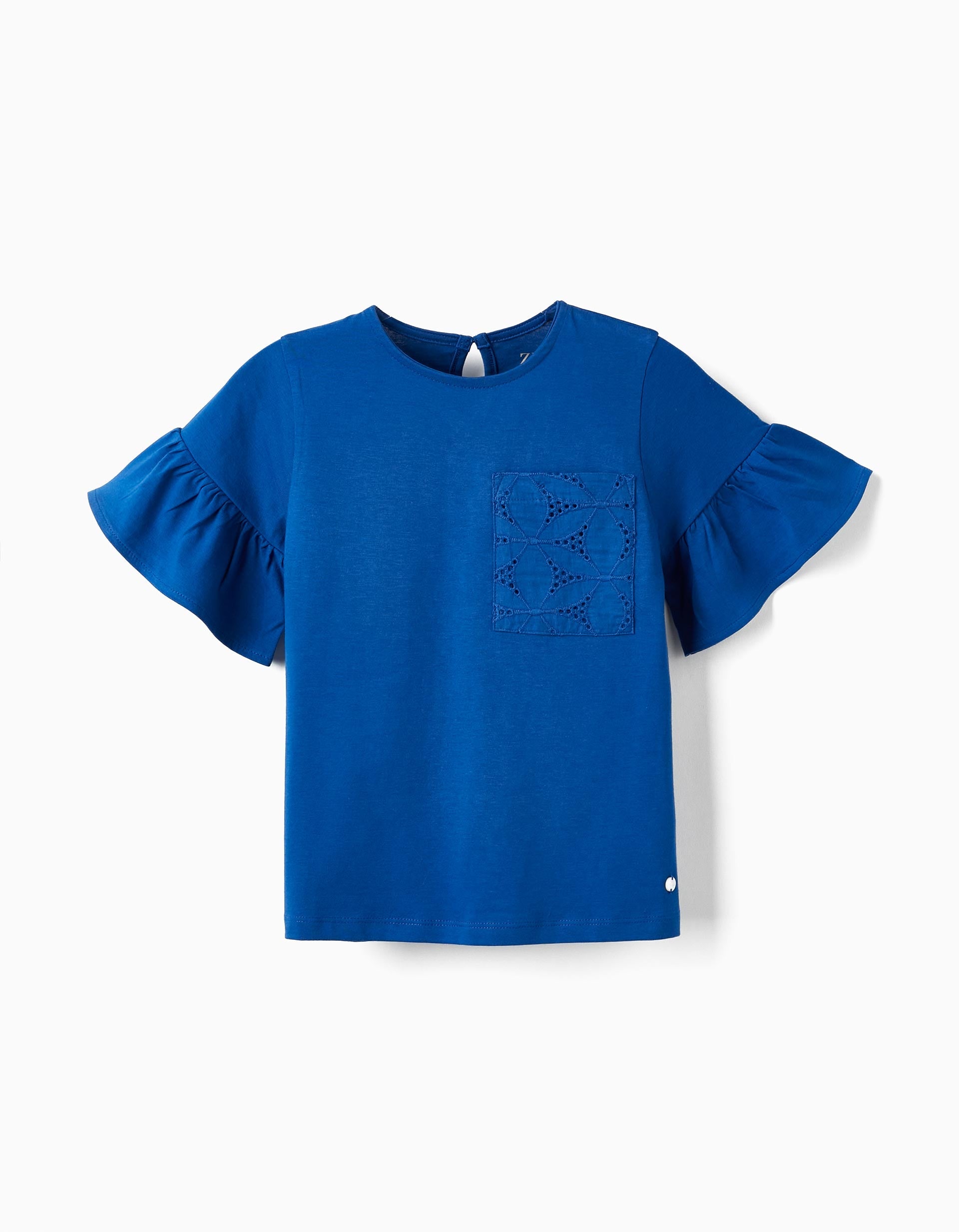 Short Sleeve T-Shirt with Embroidered Pocket for Girls, Blue