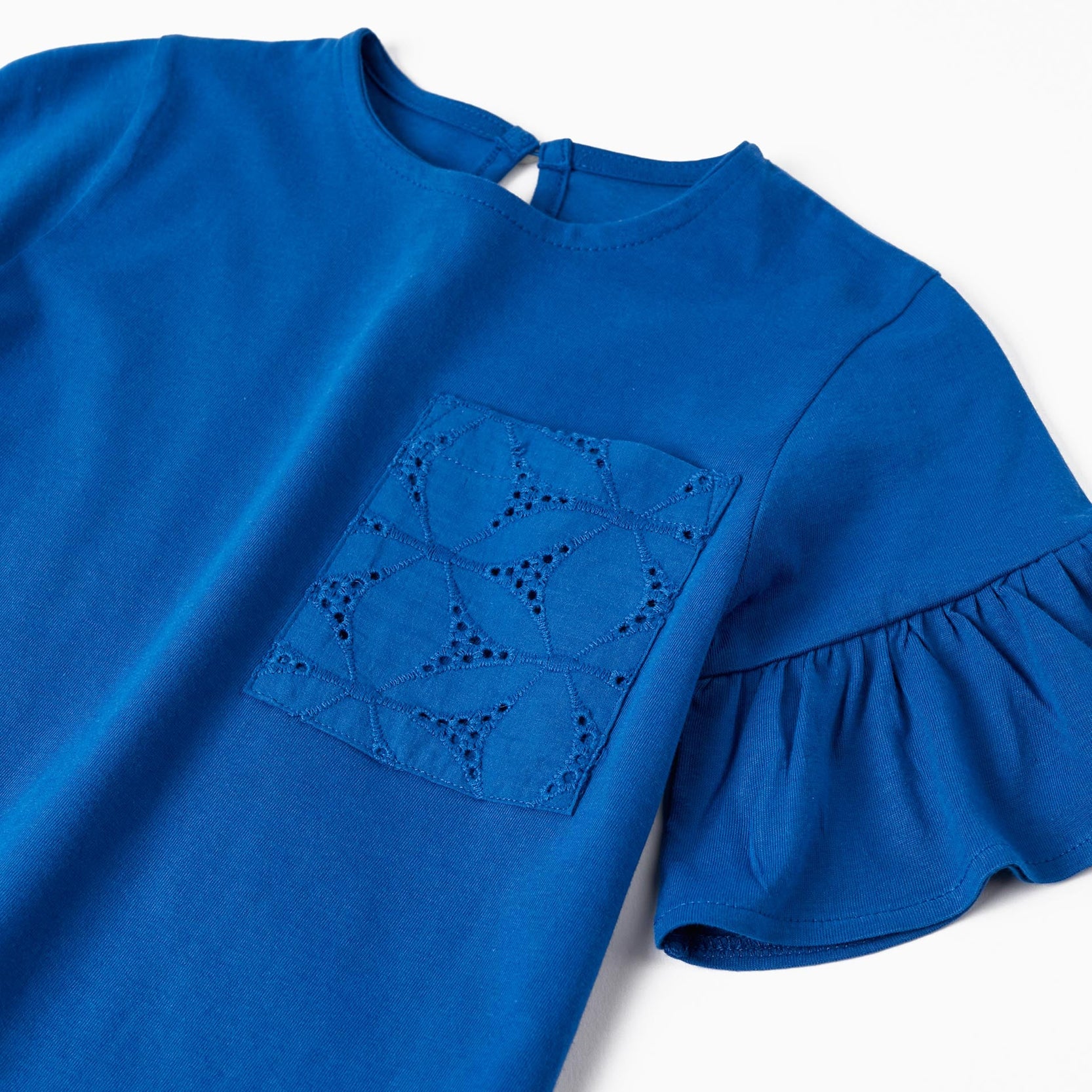 Short Sleeve T-Shirt with Embroidered Pocket for Girls, Blue