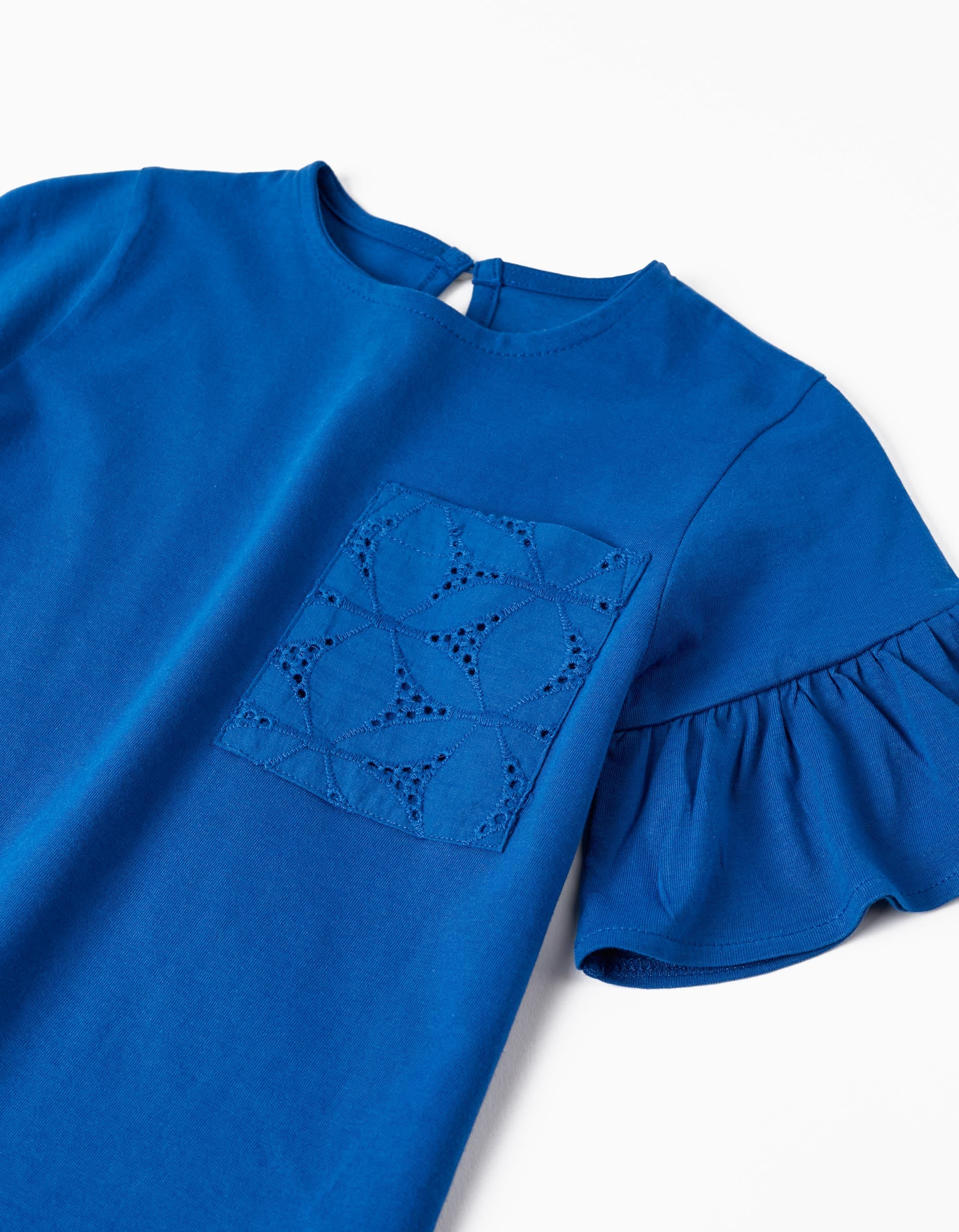 Short Sleeve T-Shirt with Embroidered Pocket for Girls, Blue