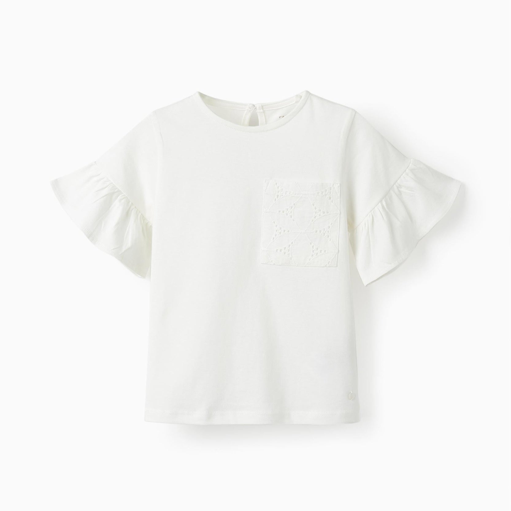 Short Sleeve T-Shirt with Embroidered Pocket for Girls, White