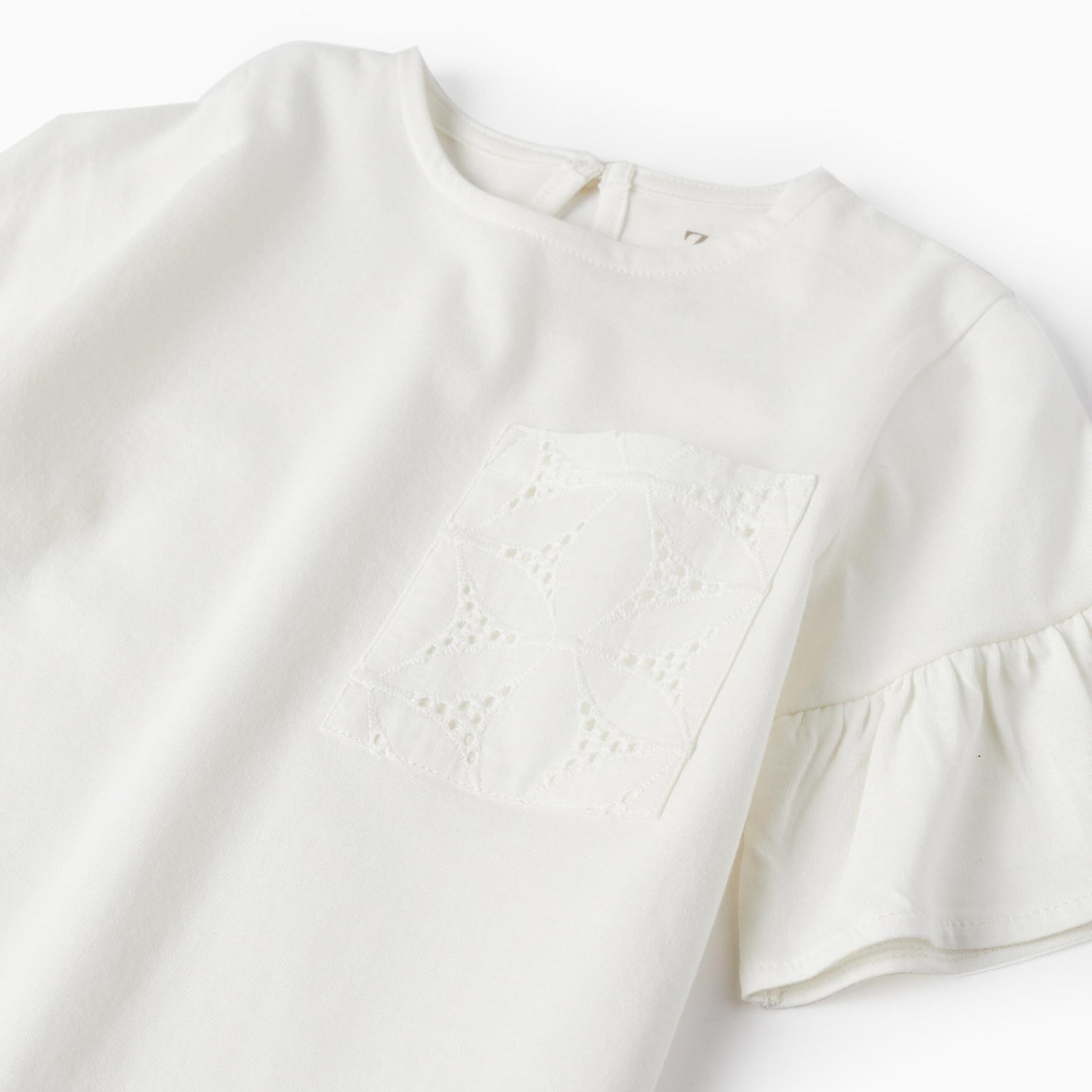 Short Sleeve T-Shirt with Embroidered Pocket for Girls, White