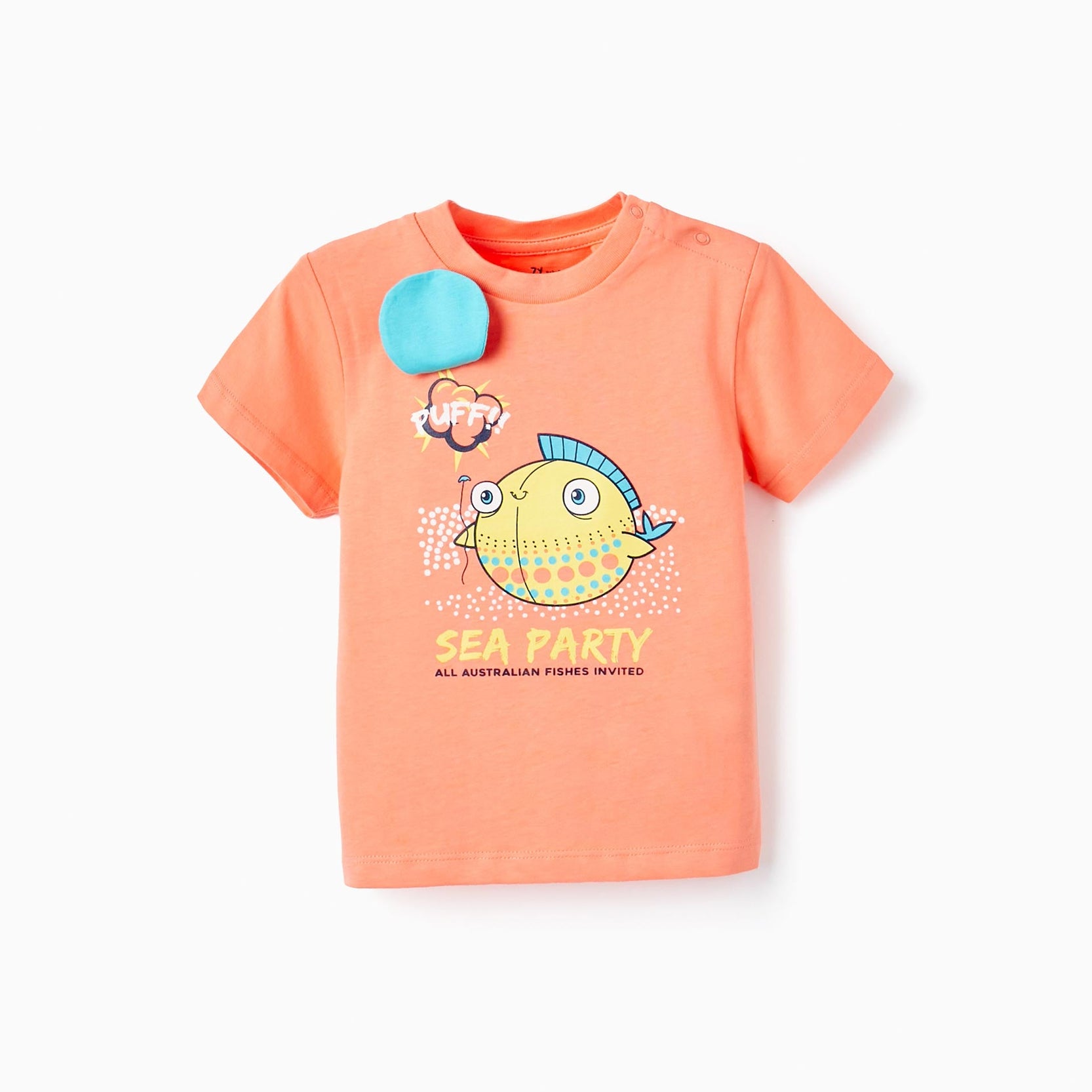 Cotton T-shirt with Printed Design for Baby Boys 'Balloon Fish', Coral