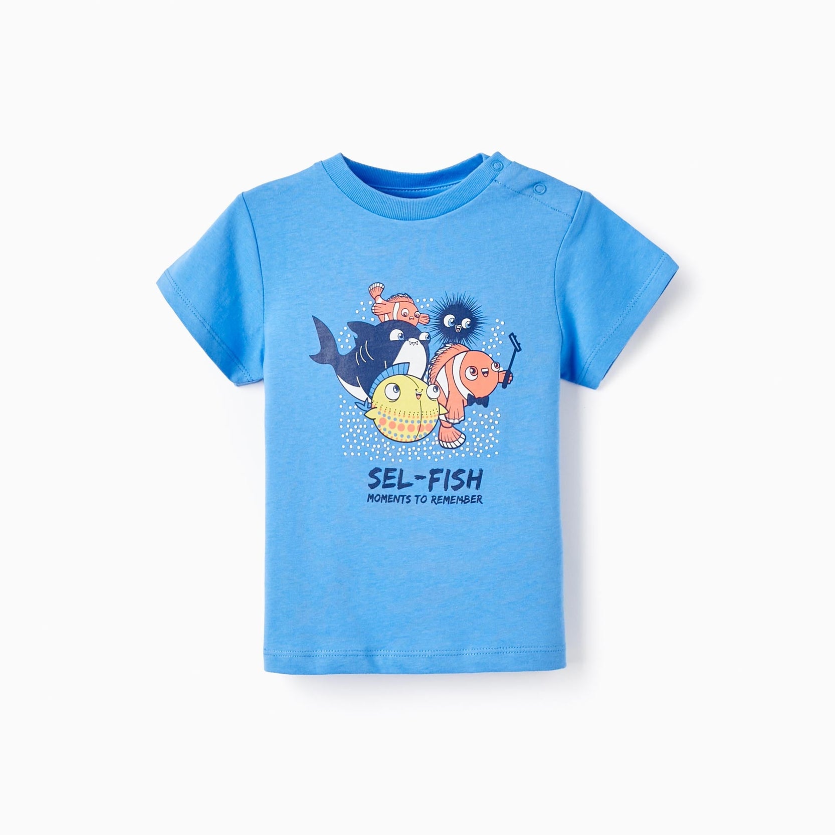 Cotton T-shirt with Printed Design for Baby Boys 'Sel-Fish', Blue