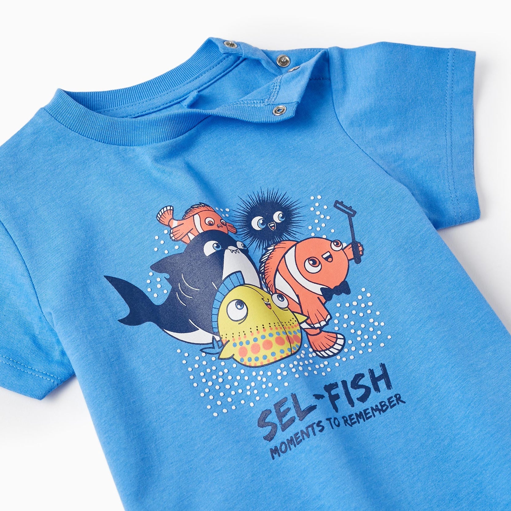 Cotton T-shirt with Printed Design for Baby Boys 'Sel-Fish', Blue