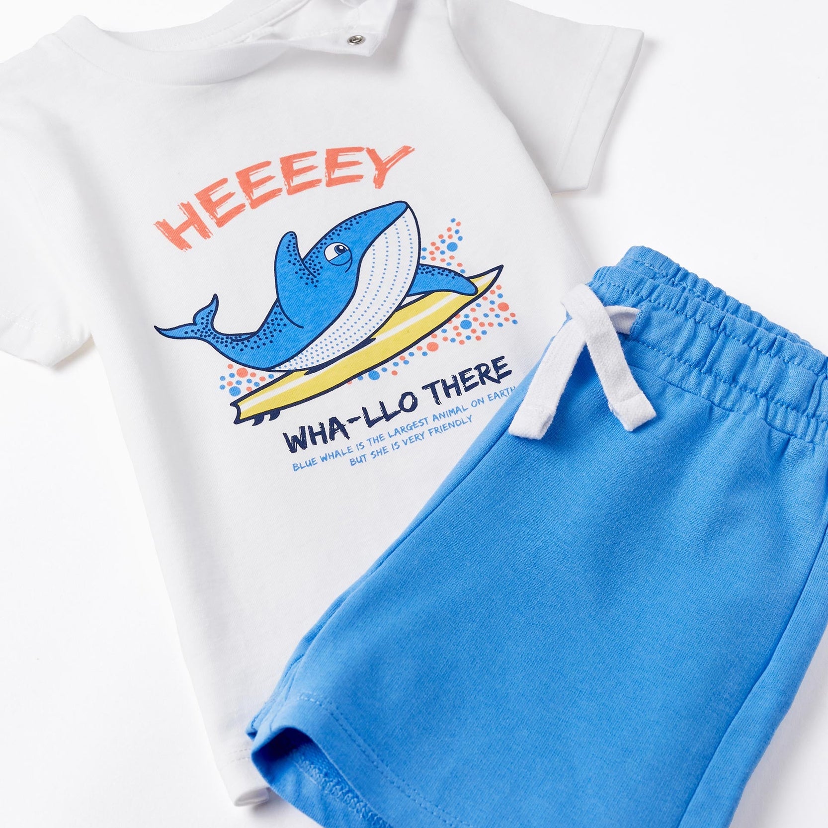 T-shirt + Shorts for Baby Boys 'Blue Whale', White/Blue