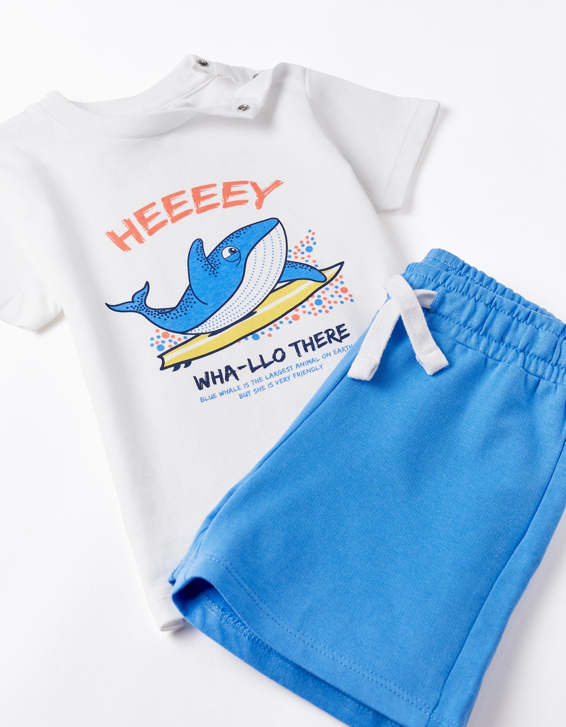 T-shirt + Shorts for Baby Boys 'Blue Whale', White/Blue
