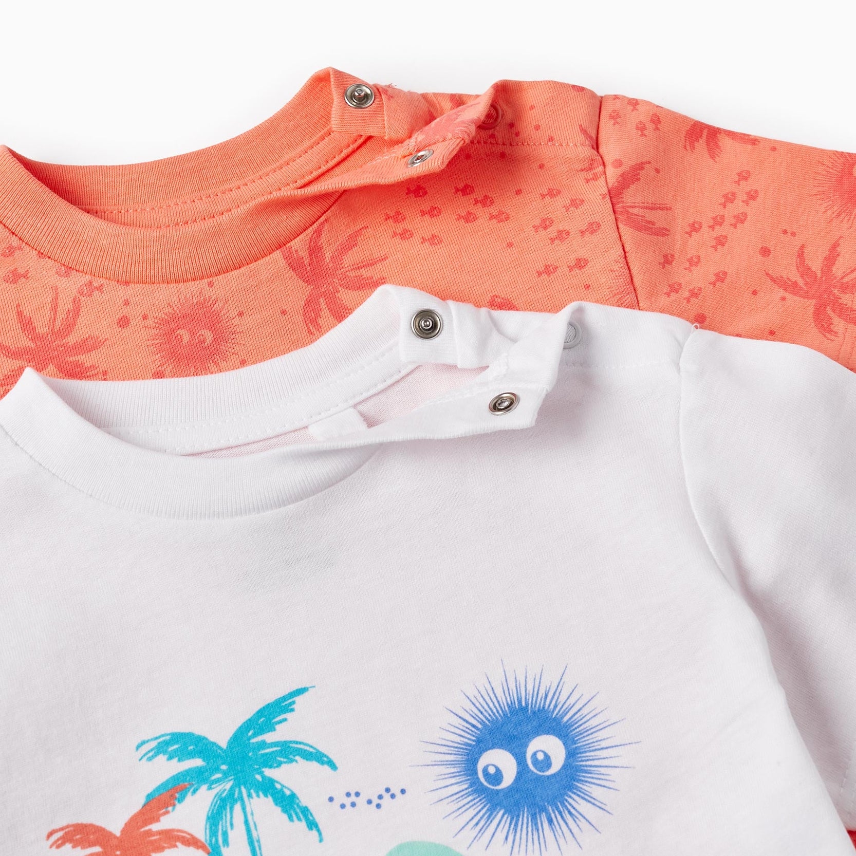 2 Cotton T-shirts for Baby Boys 'Sea Animals', White/Coral