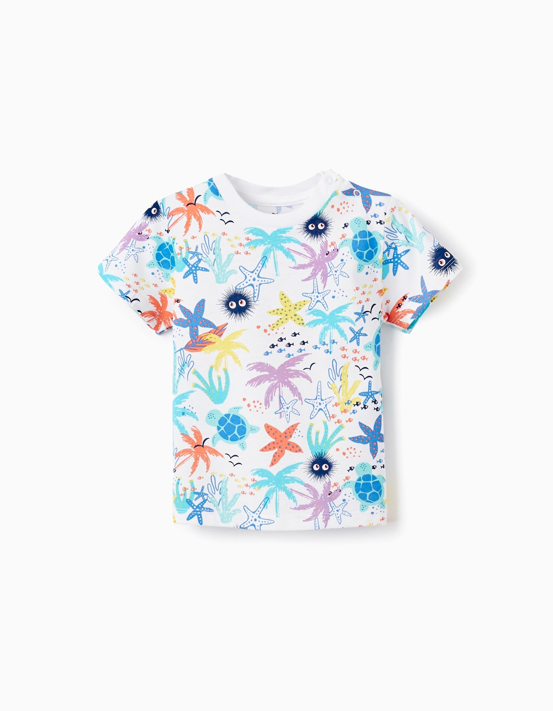 Cotton T-shirt with Pattern for Baby Boys 'Sea & Palm Trees', Multicolour