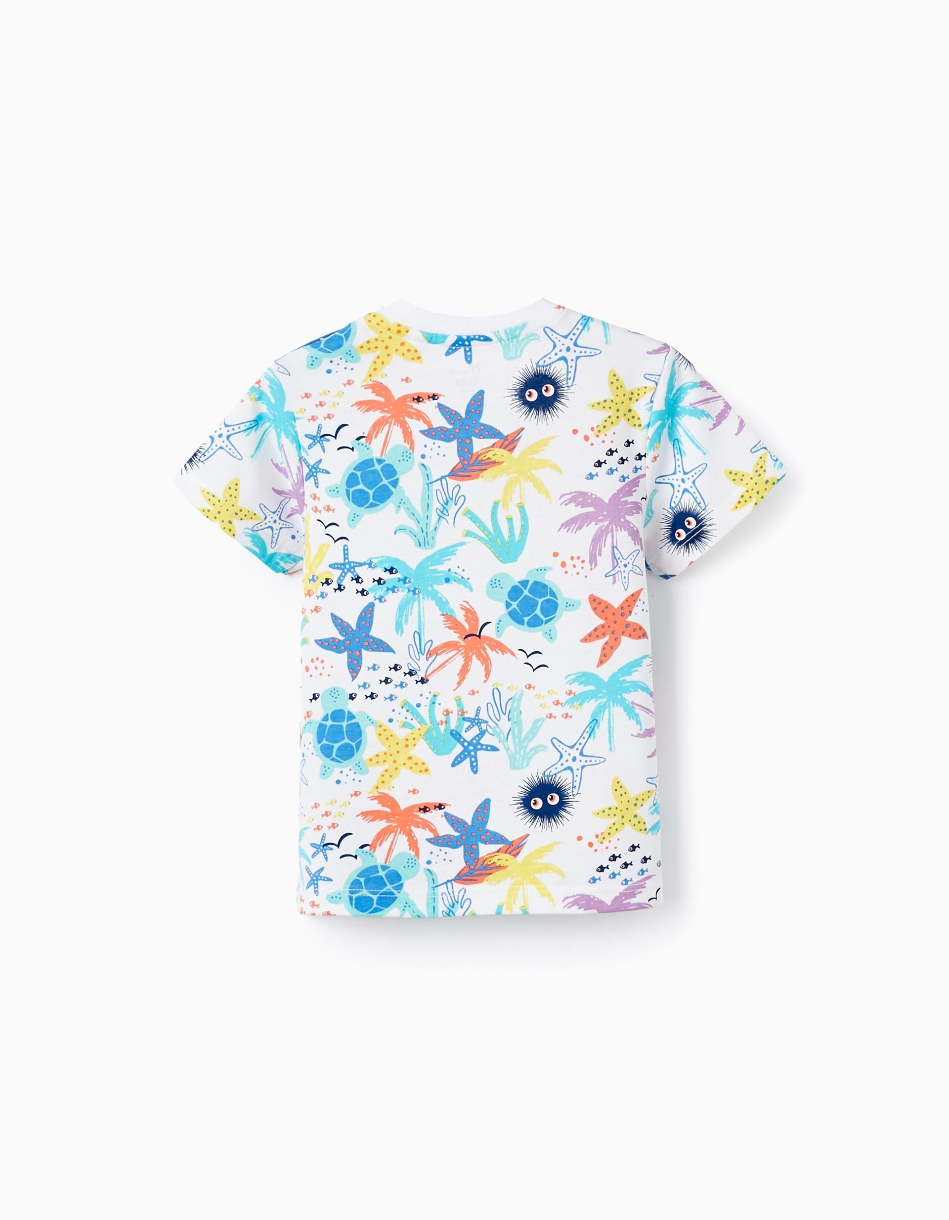 Cotton T-shirt with Pattern for Baby Boys 'Sea & Palm Trees', Multicolour
