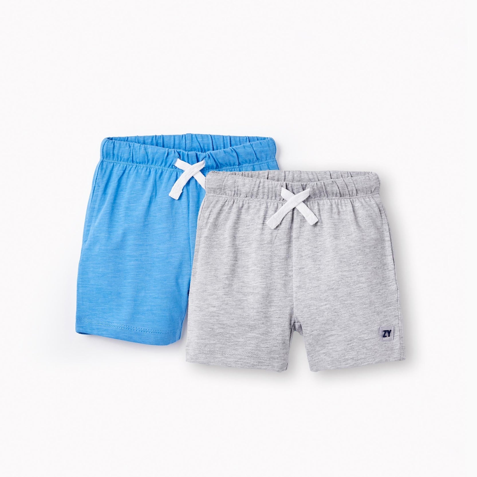 2 Cotton Sport Shorts for Baby Boys, Grey/Blue