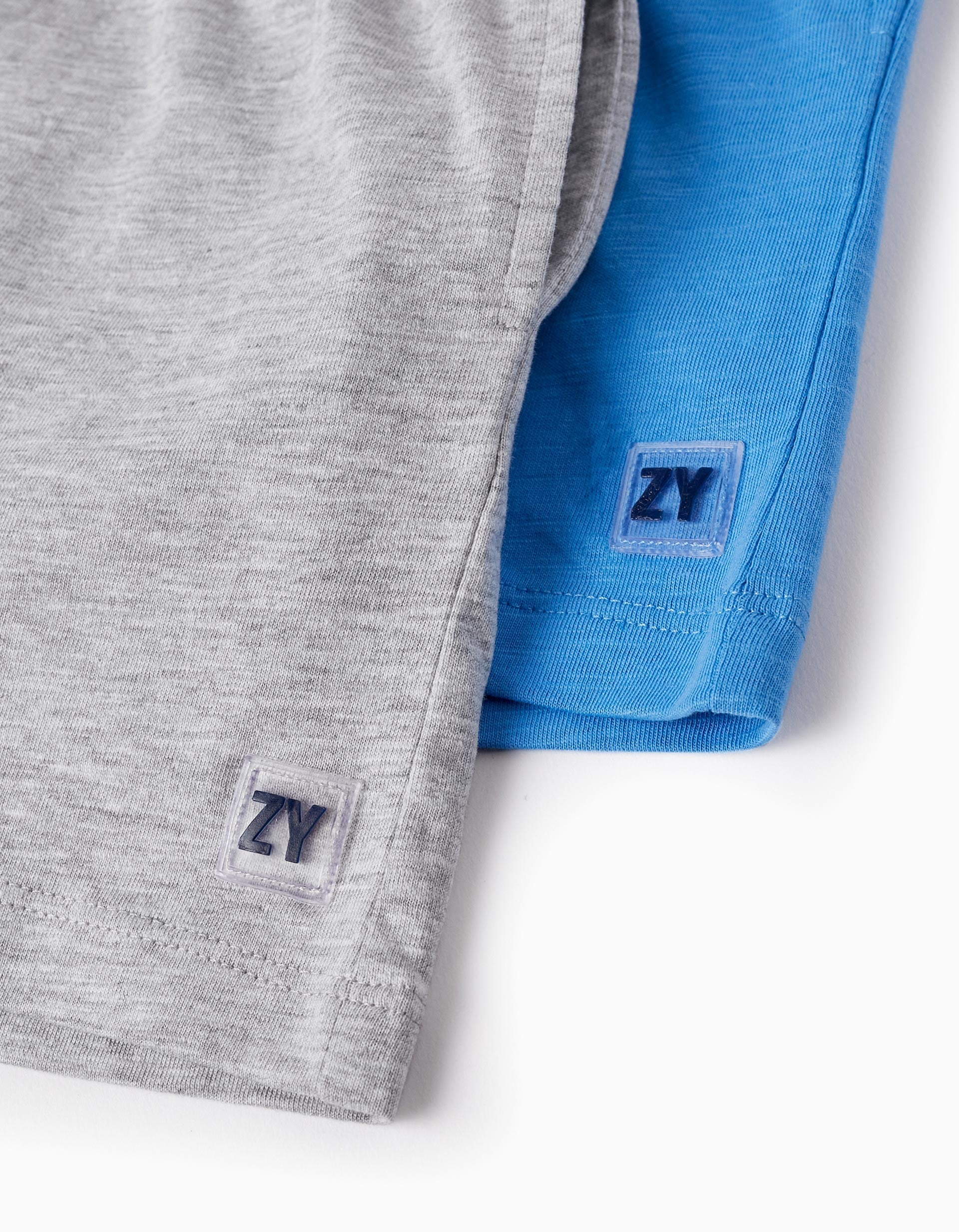 2 Cotton Sport Shorts for Baby Boys, Grey/Blue