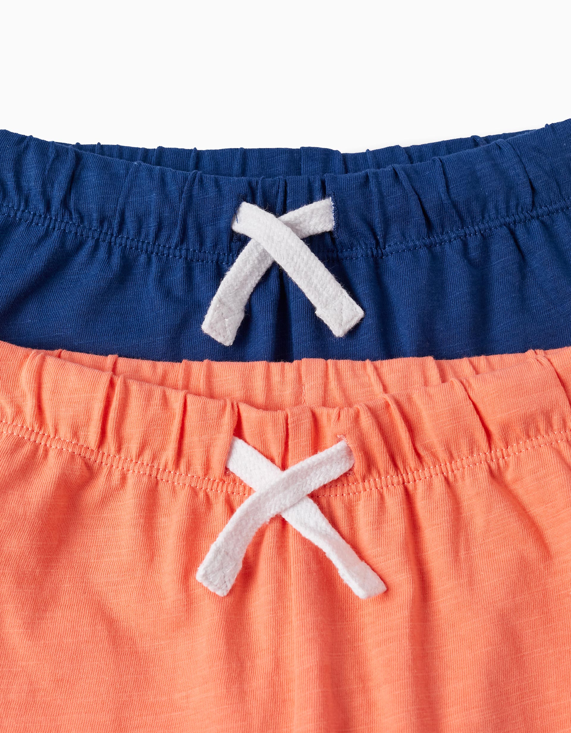 2 Cotton Sport Shorts for Baby Boys, Coral/Dark Blue