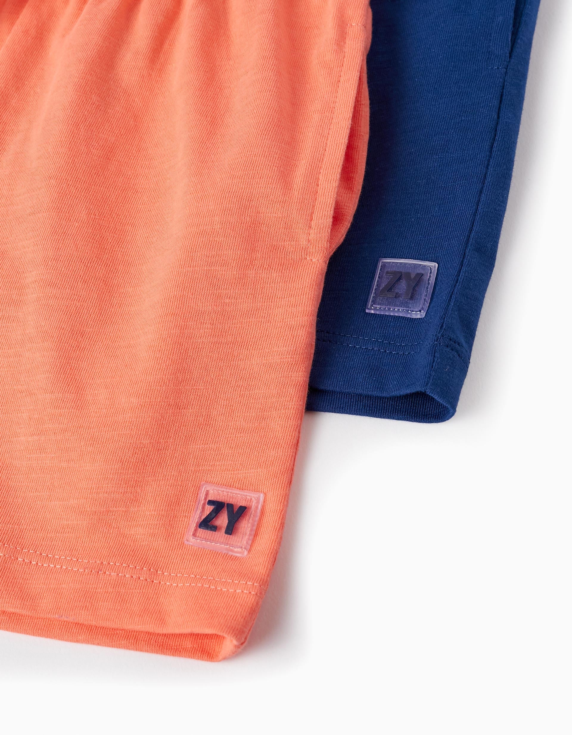 2 Cotton Sport Shorts for Baby Boys, Coral/Dark Blue