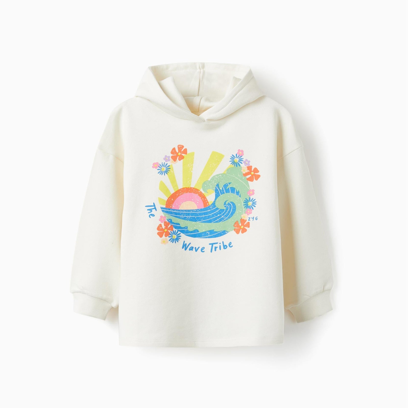 Hooded Cotton Jumper for Girls 'Wave Tribe', White