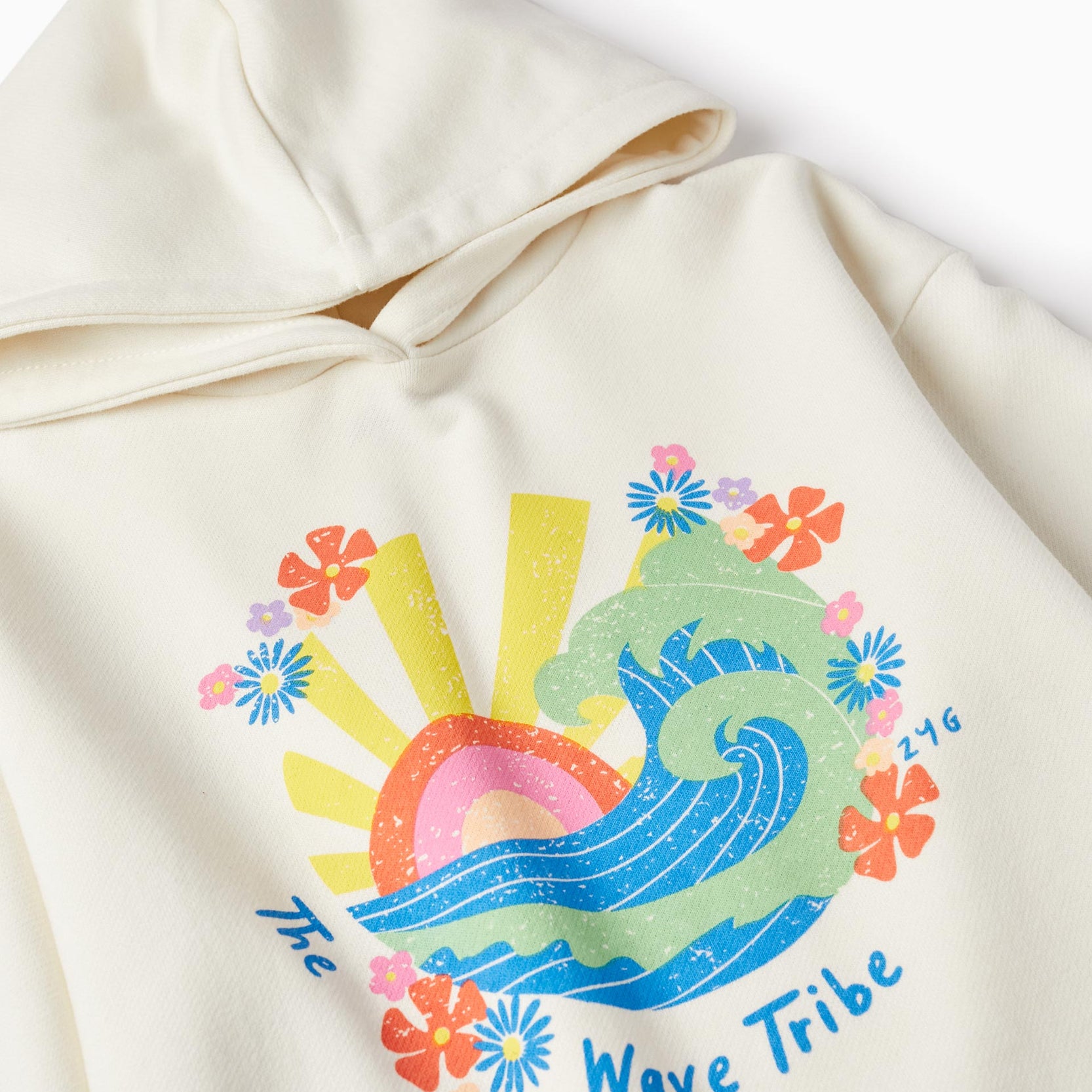 Hooded Cotton Jumper for Girls 'Wave Tribe', White