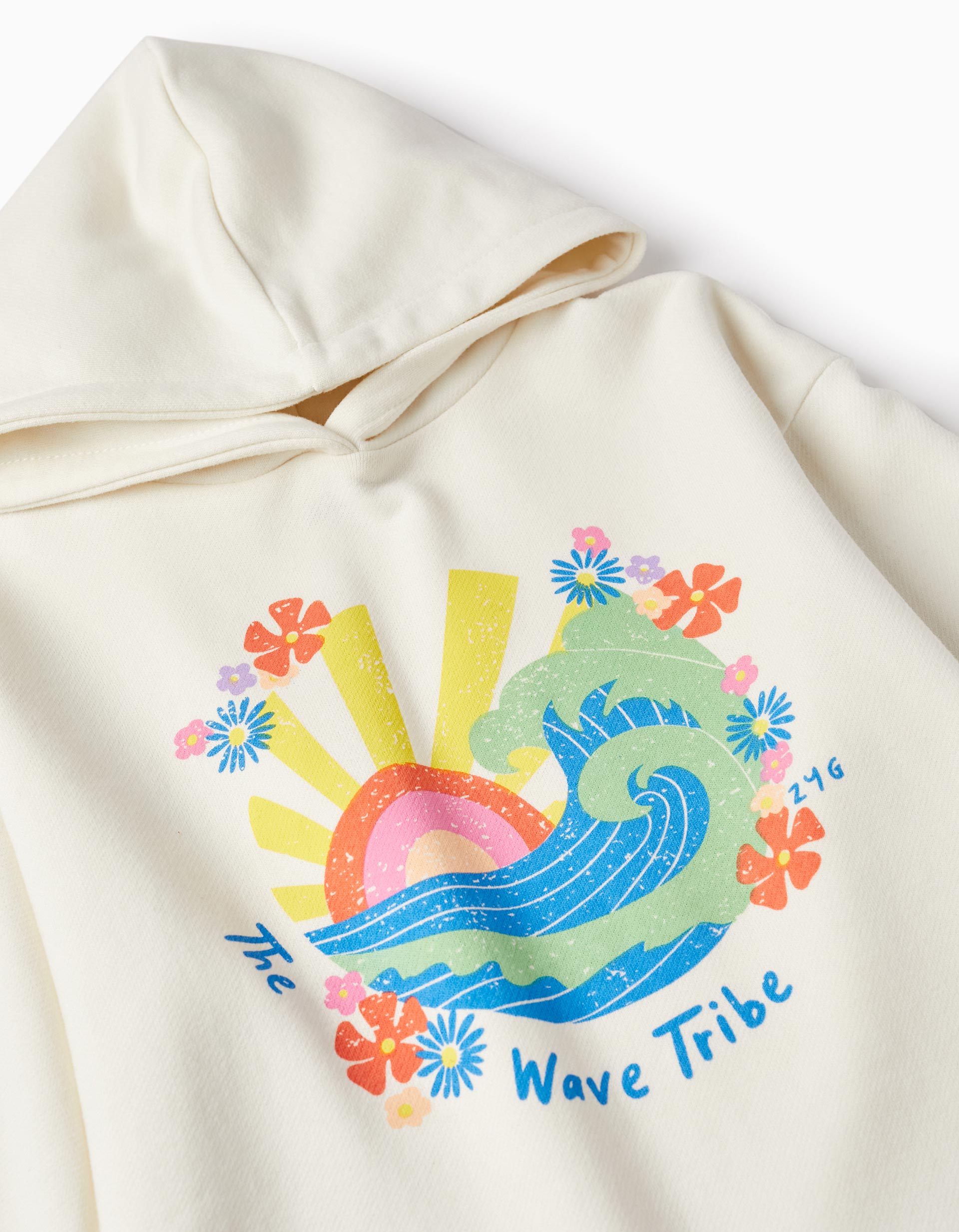 Hooded Cotton Jumper for Girls 'Wave Tribe', White