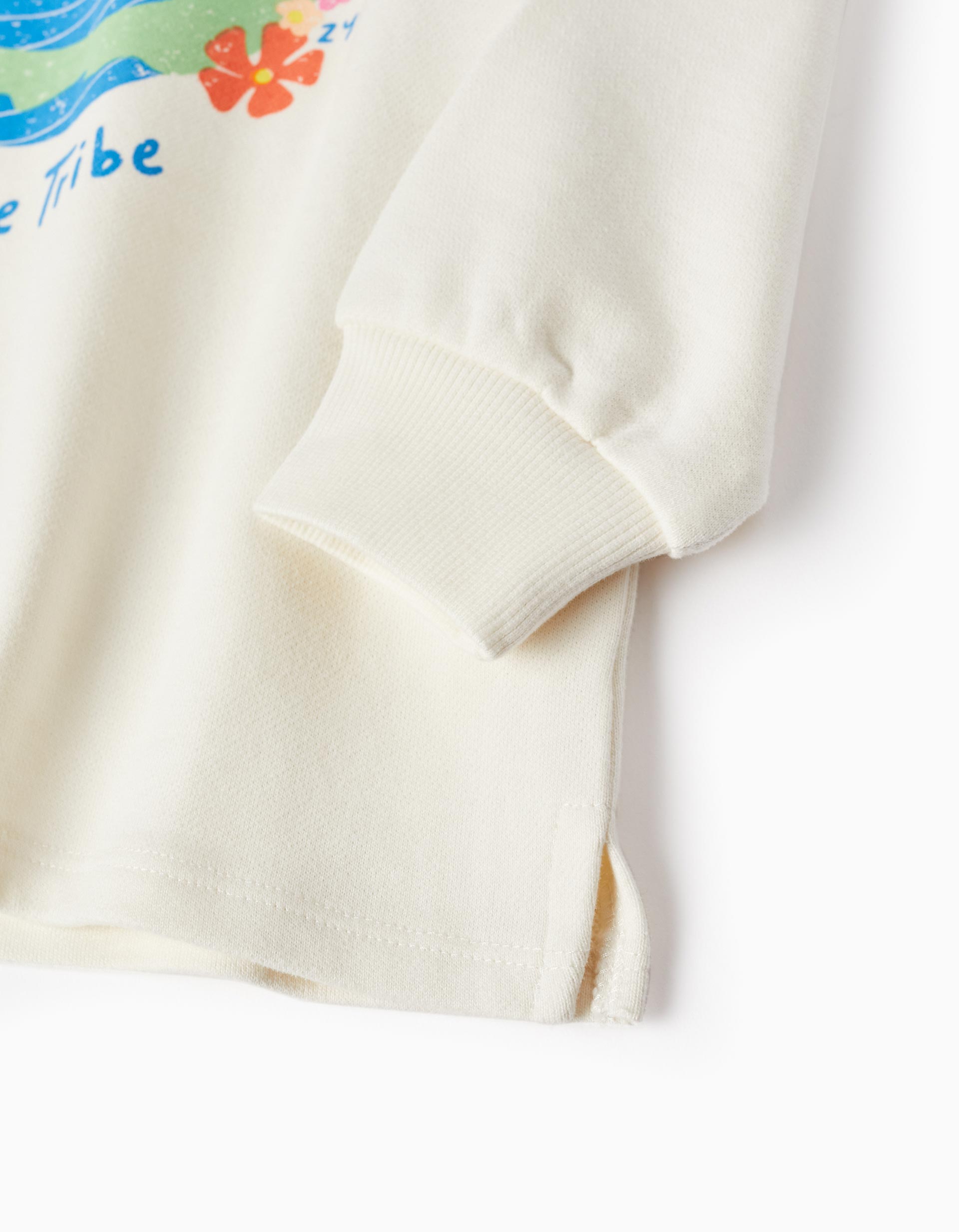 Hooded Cotton Jumper for Girls 'Wave Tribe', White