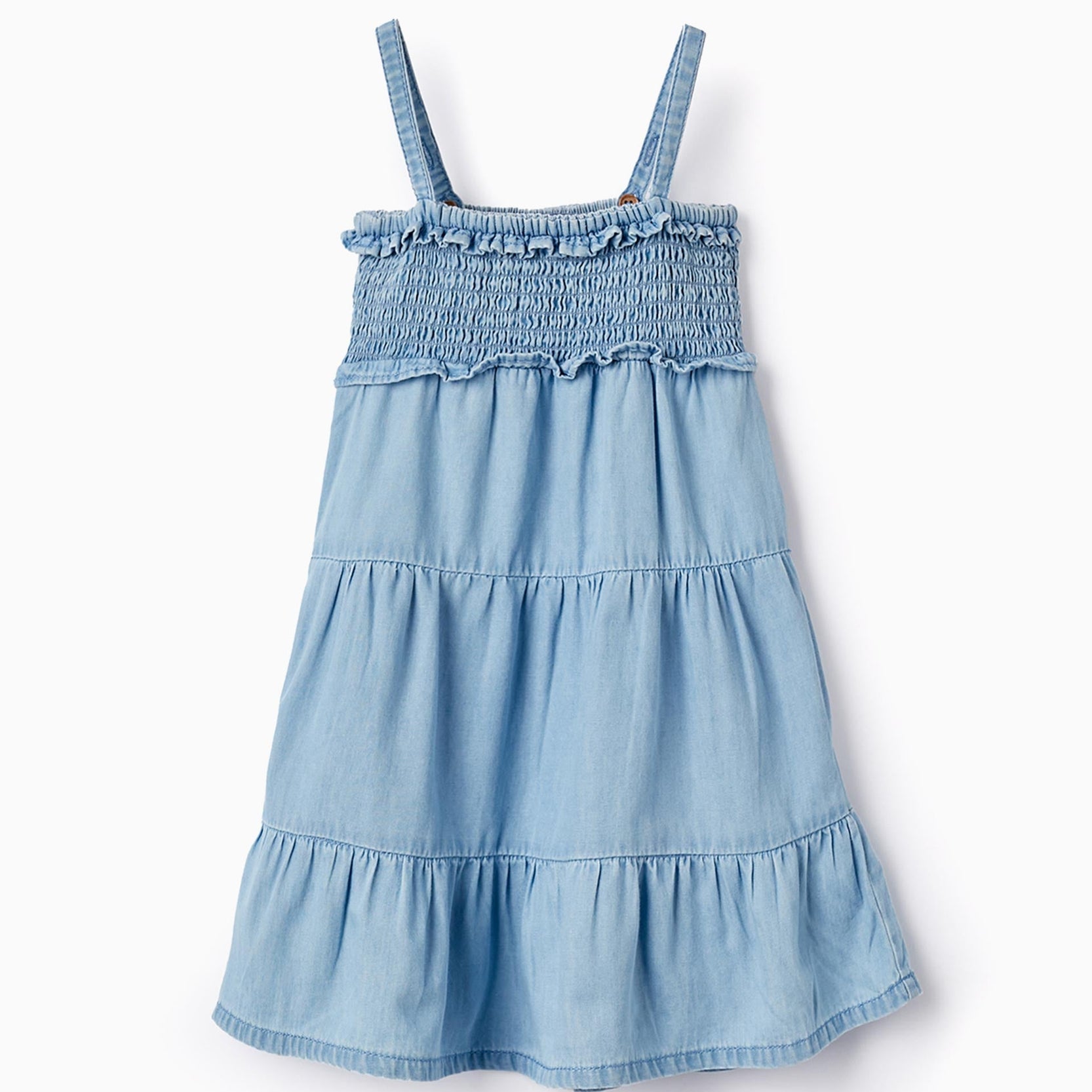 Denim Strappy Dress for Baby Girls, Blue