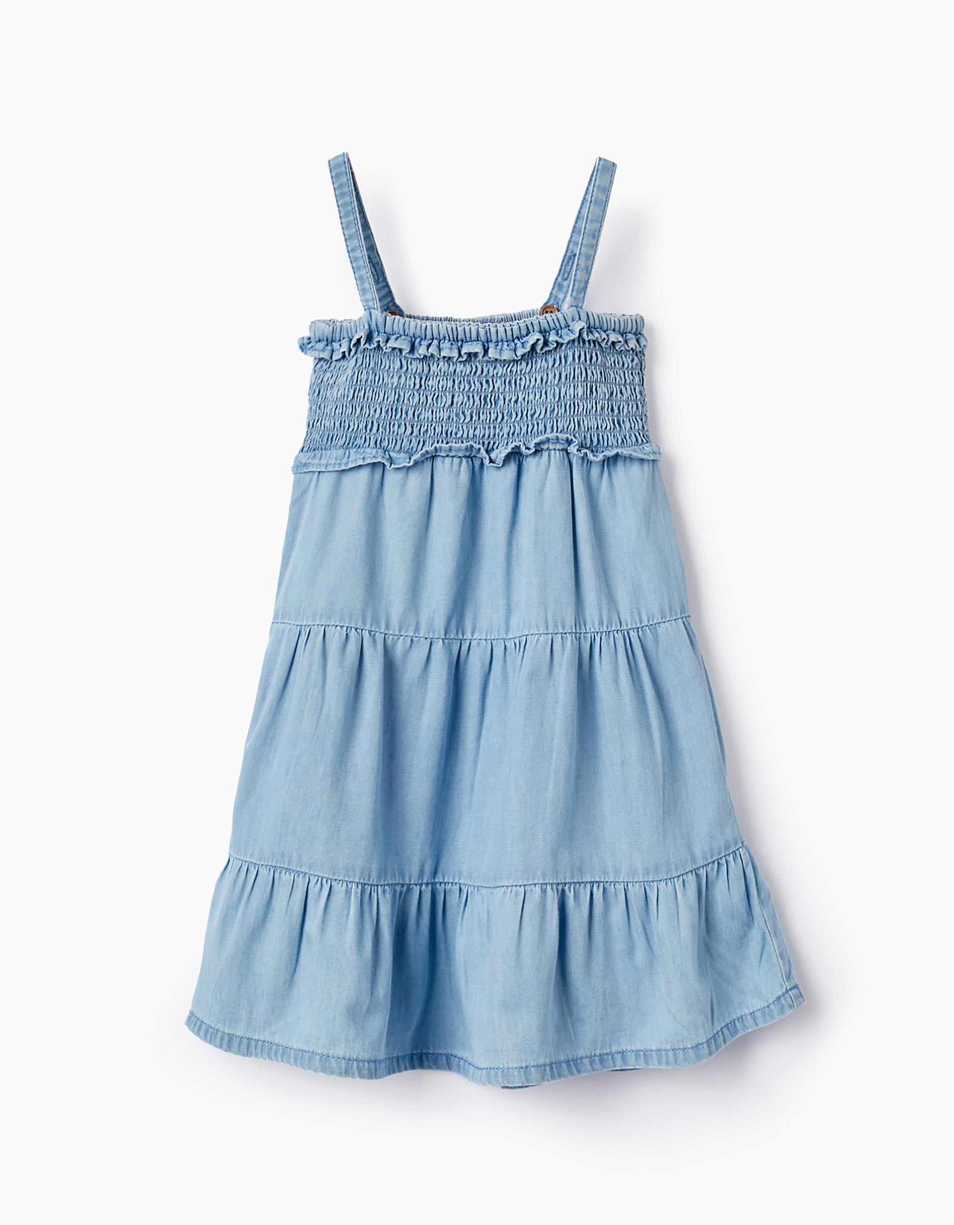 Denim Strappy Dress for Baby Girls, Blue