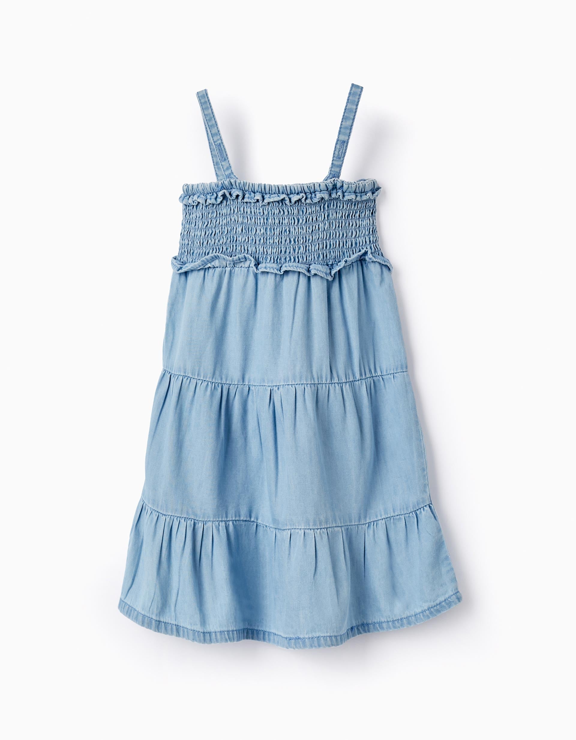 Denim Strappy Dress for Baby Girls, Blue