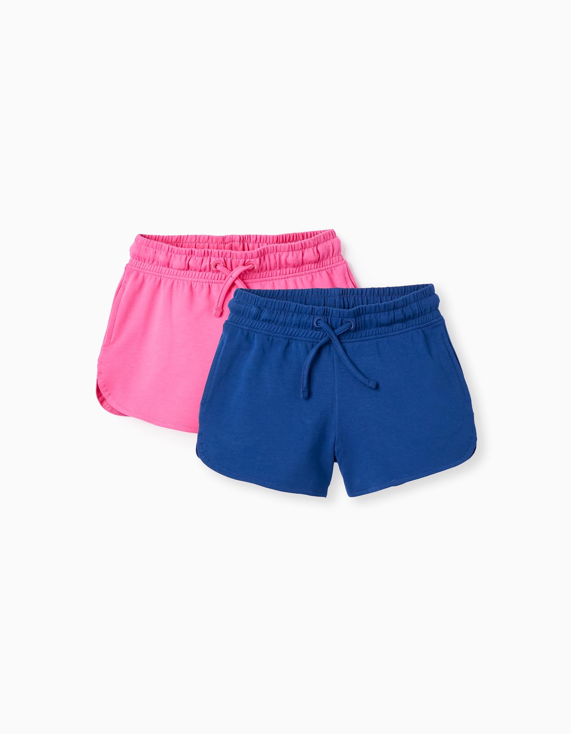 2 Cotton Shorts for Girls, Pink/Dark Blue