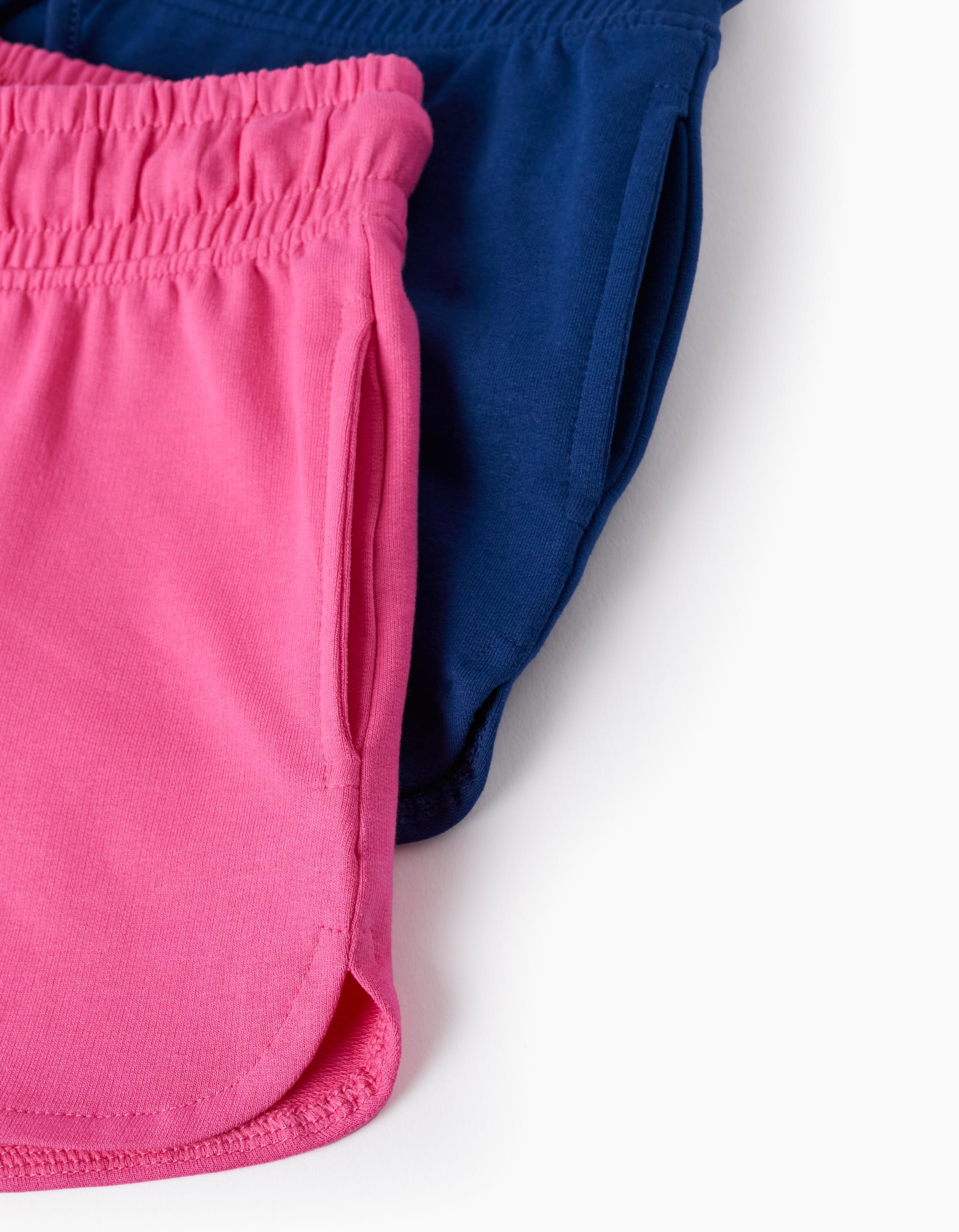 2 Cotton Shorts for Girls, Pink/Dark Blue