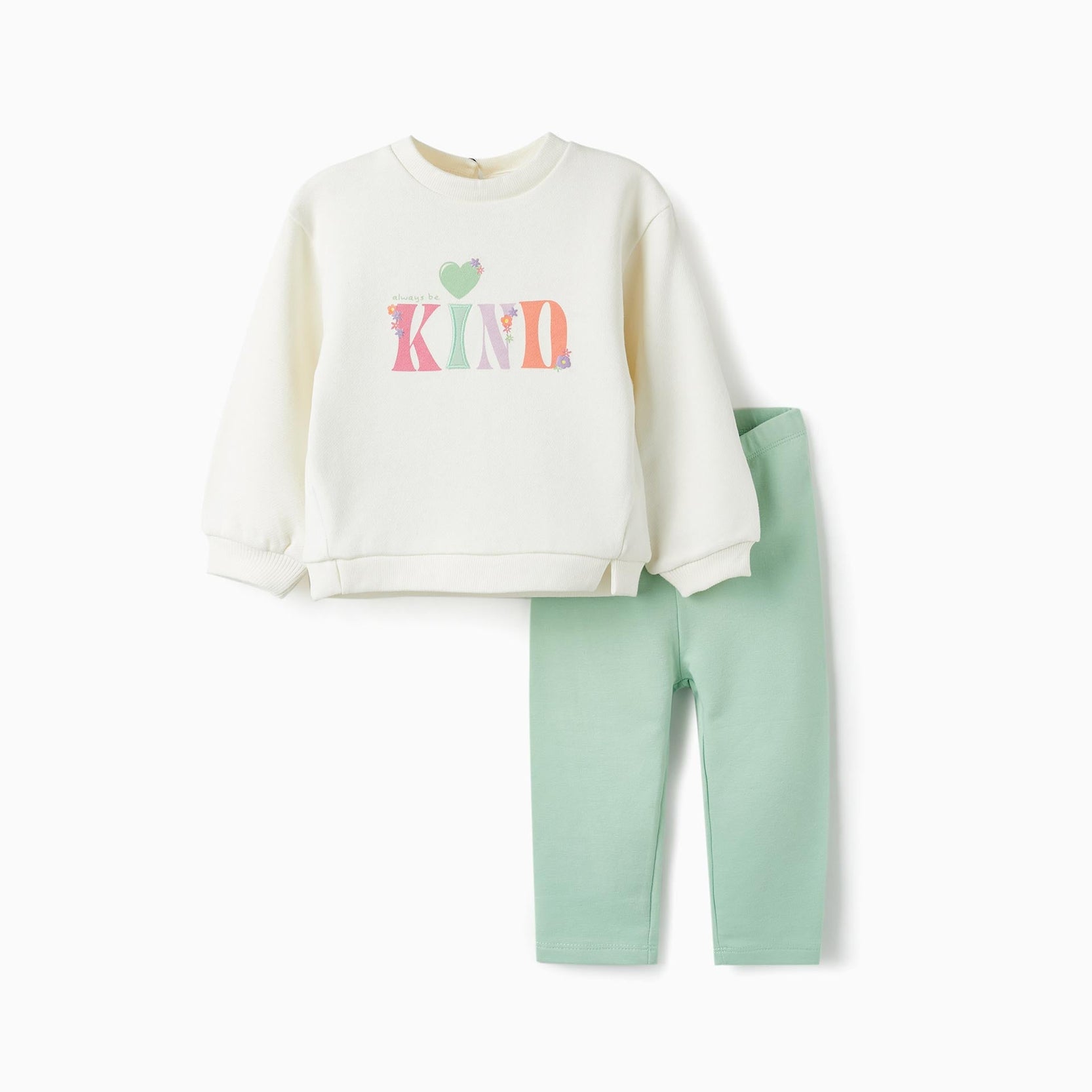Sweatshirt + Cotton Leggings for Baby Girls, White/Green