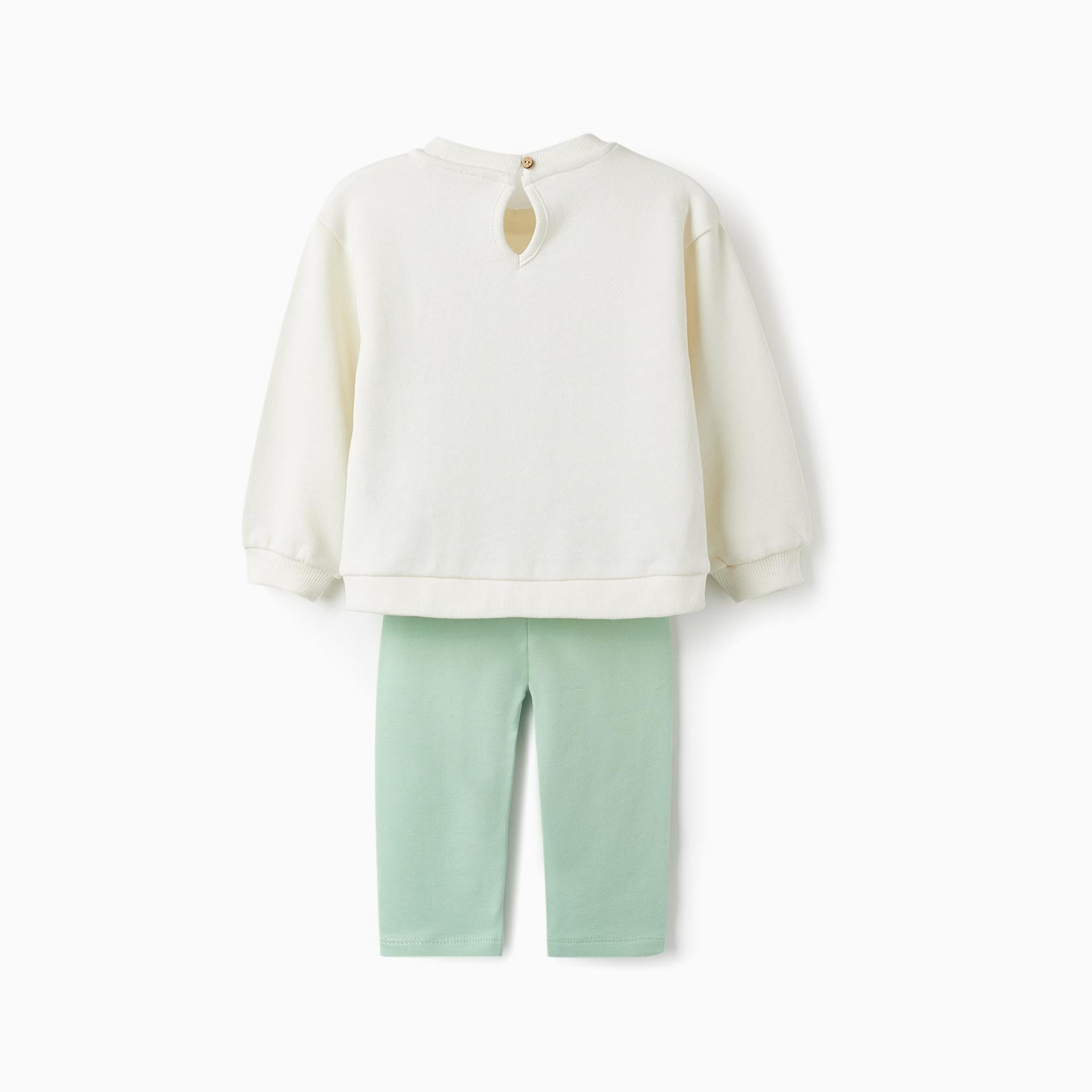 Sweatshirt + Cotton Leggings for Baby Girls, White/Green