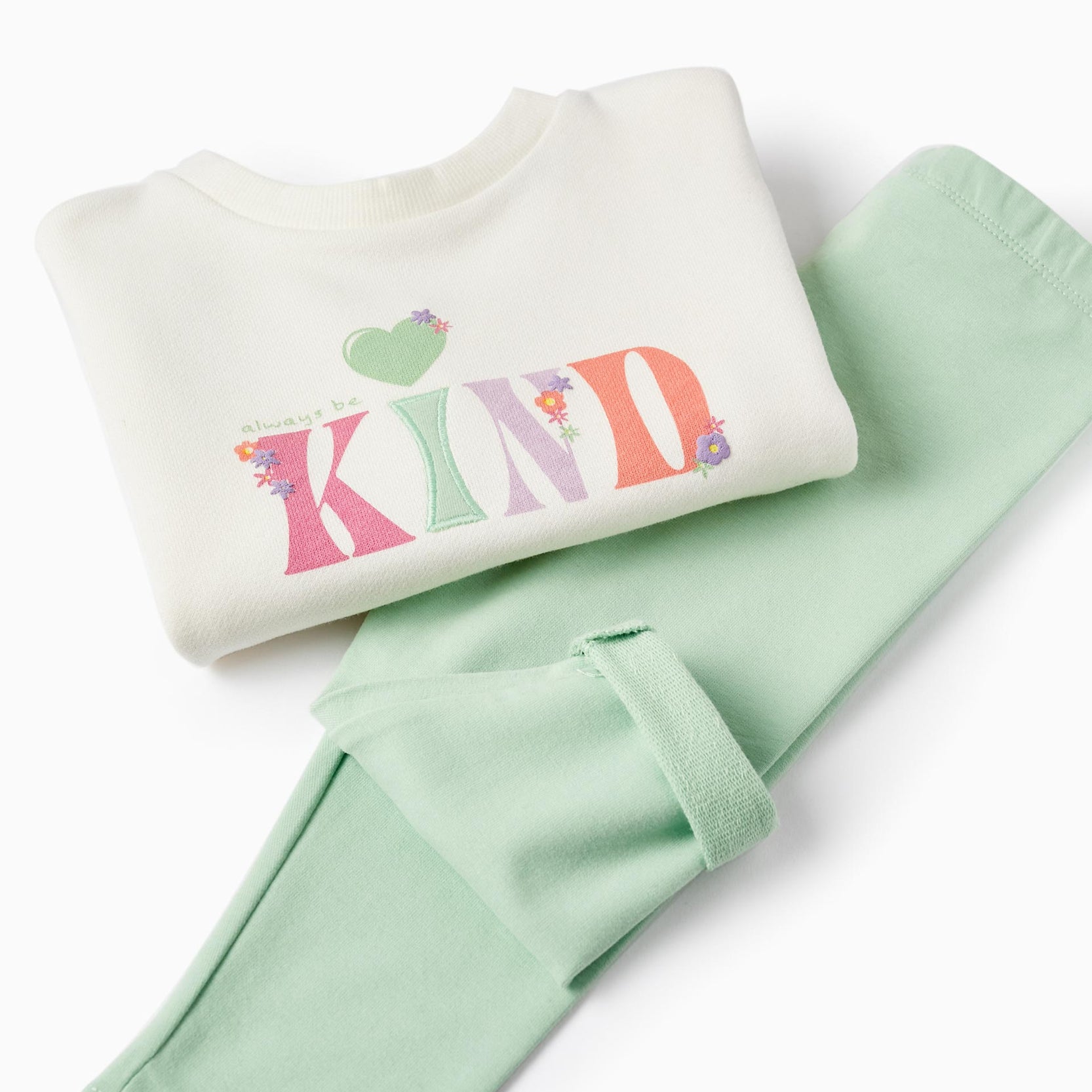 Sweatshirt + Cotton Leggings for Baby Girls, White/Green
