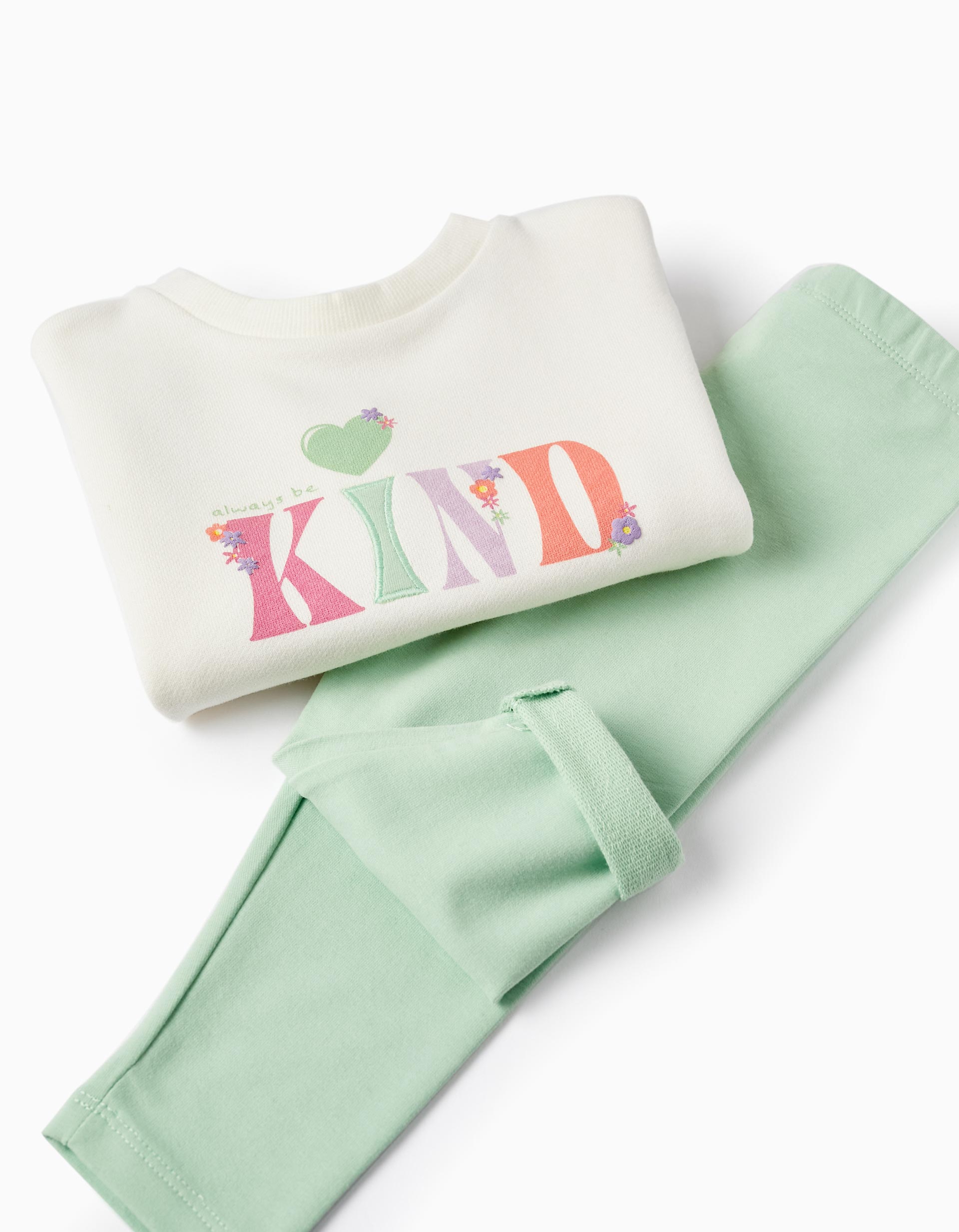 Sweatshirt + Cotton Leggings for Baby Girls, White/Green