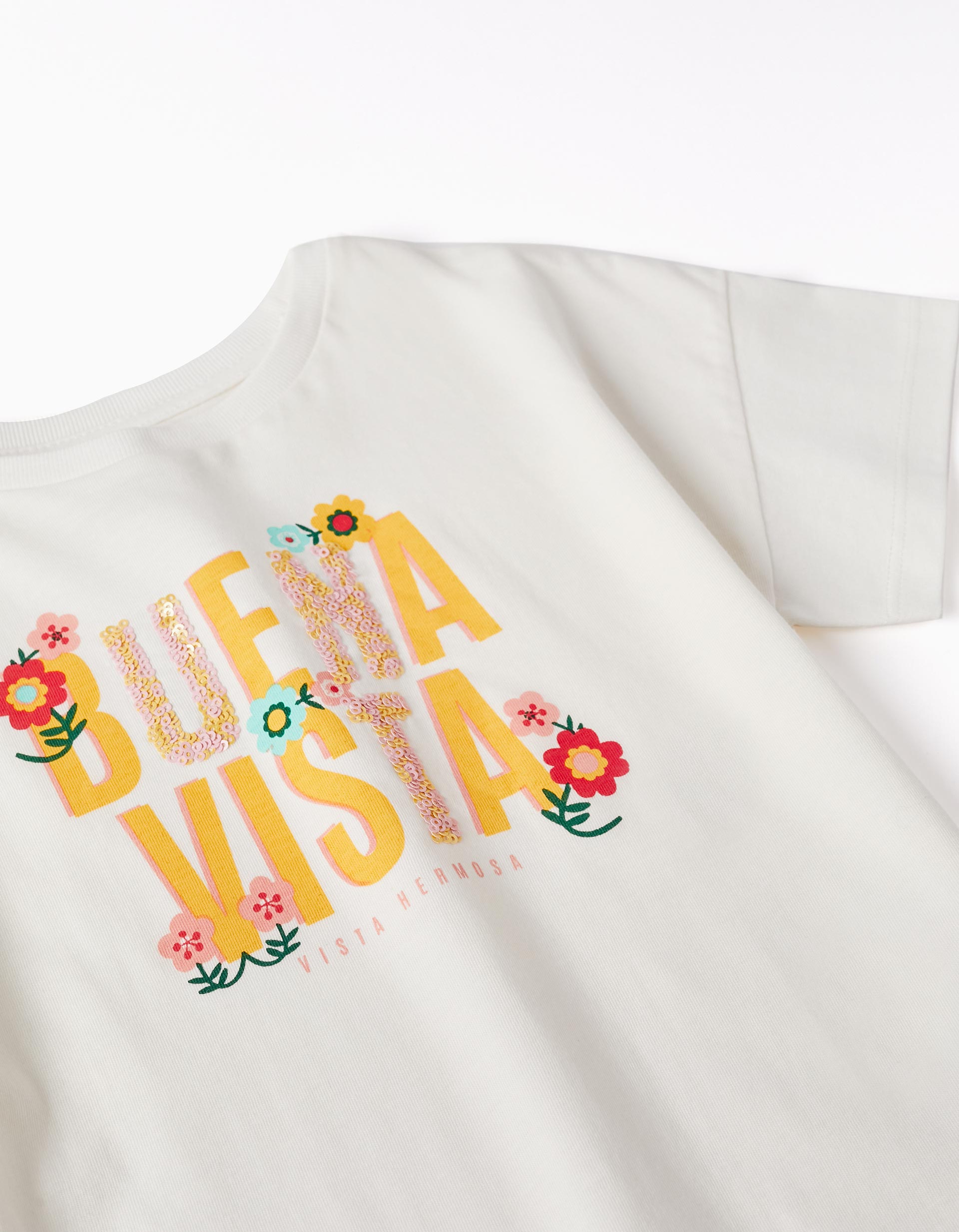 T-shirt + Shorts for Girls 'Buena Vista', White/Yellow